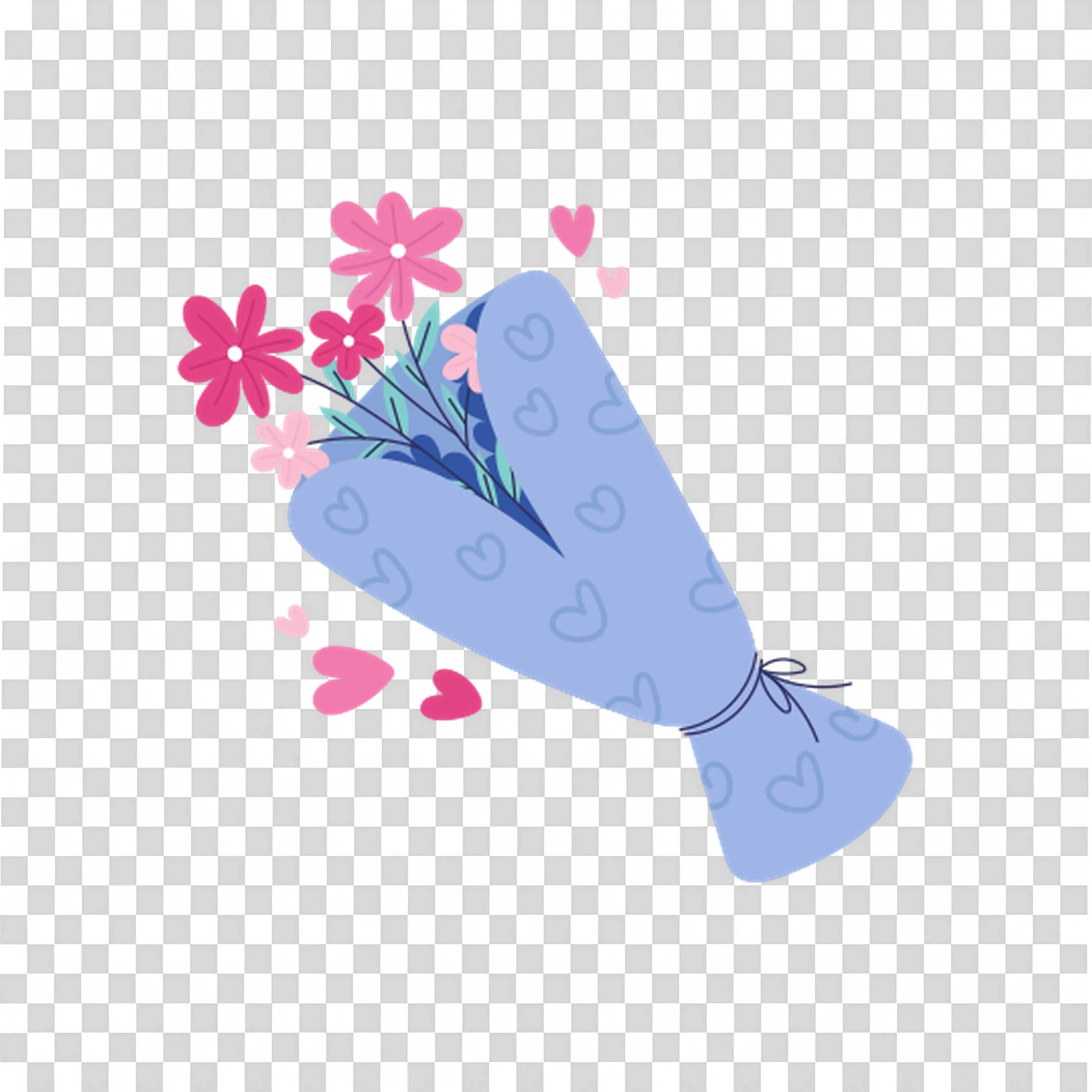 Wrapped Bouquet Of Pink and Purple Spring Flowers Free PNG