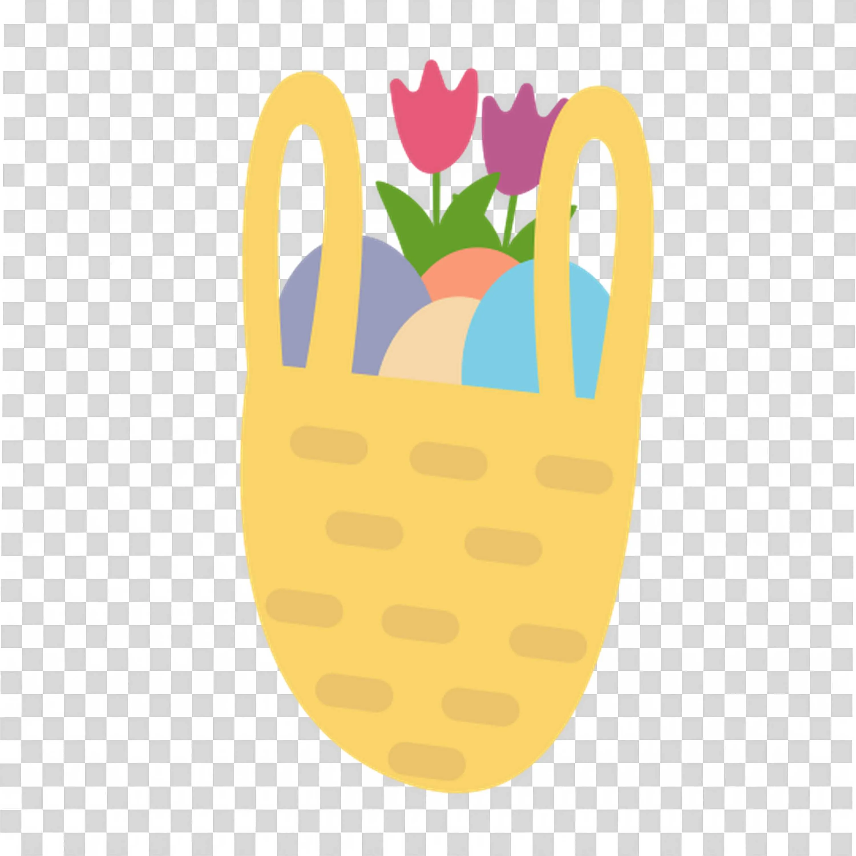 Yellow Basket with Tulips Flowers Growing PNGImage