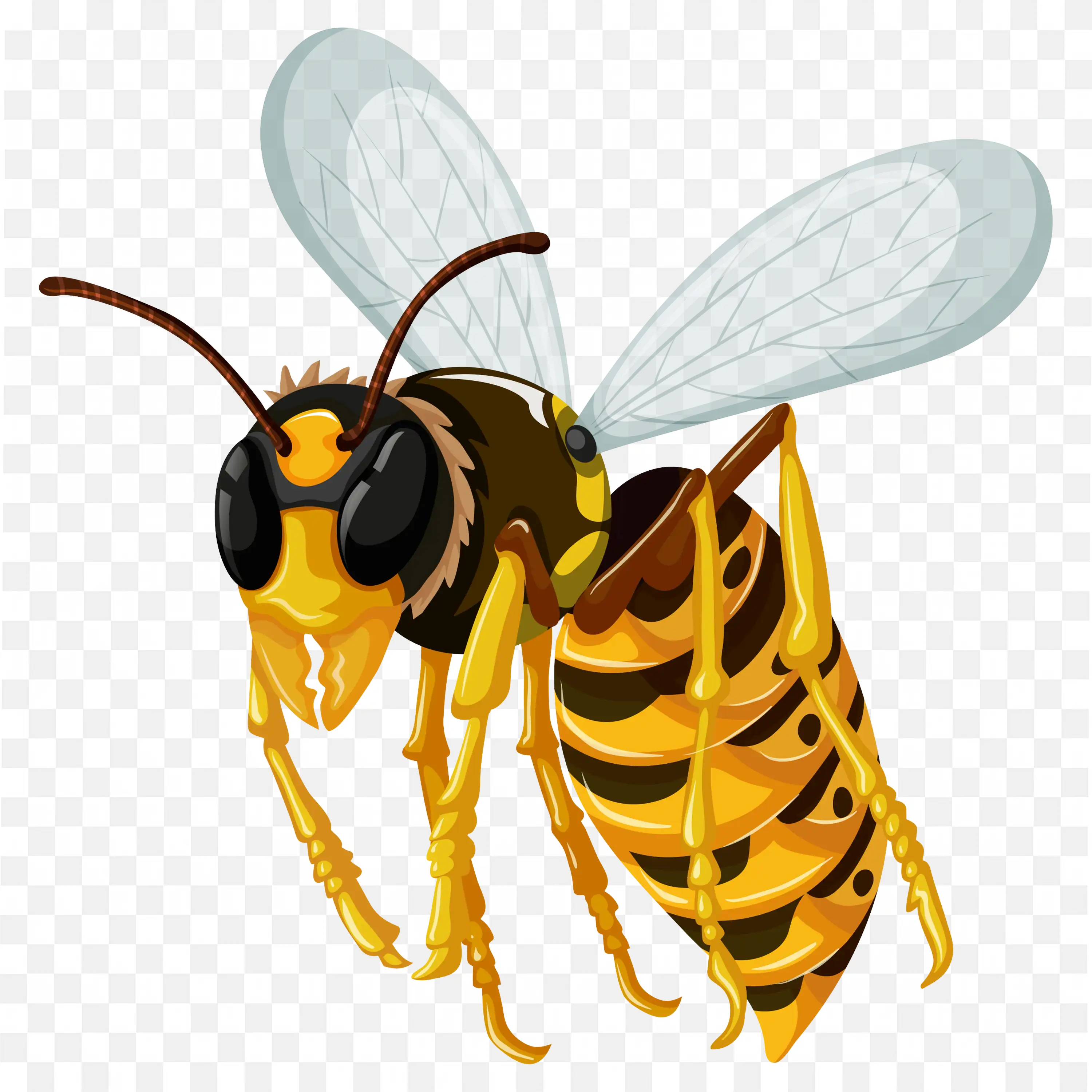 Yellow Cartoon Bee Flying with Transparent Wings PNG