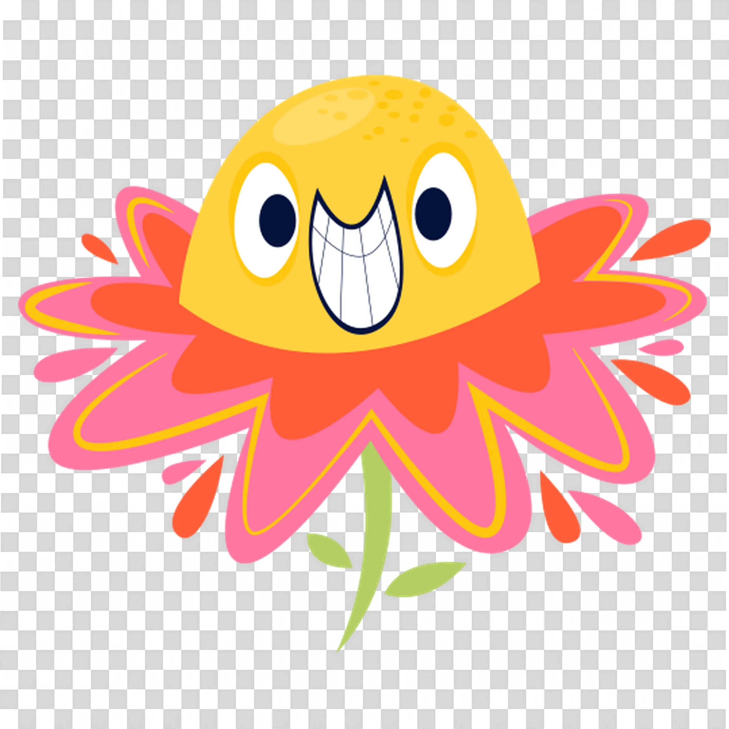Yellow Cartoon Flower Character with Big Smile Free PNG