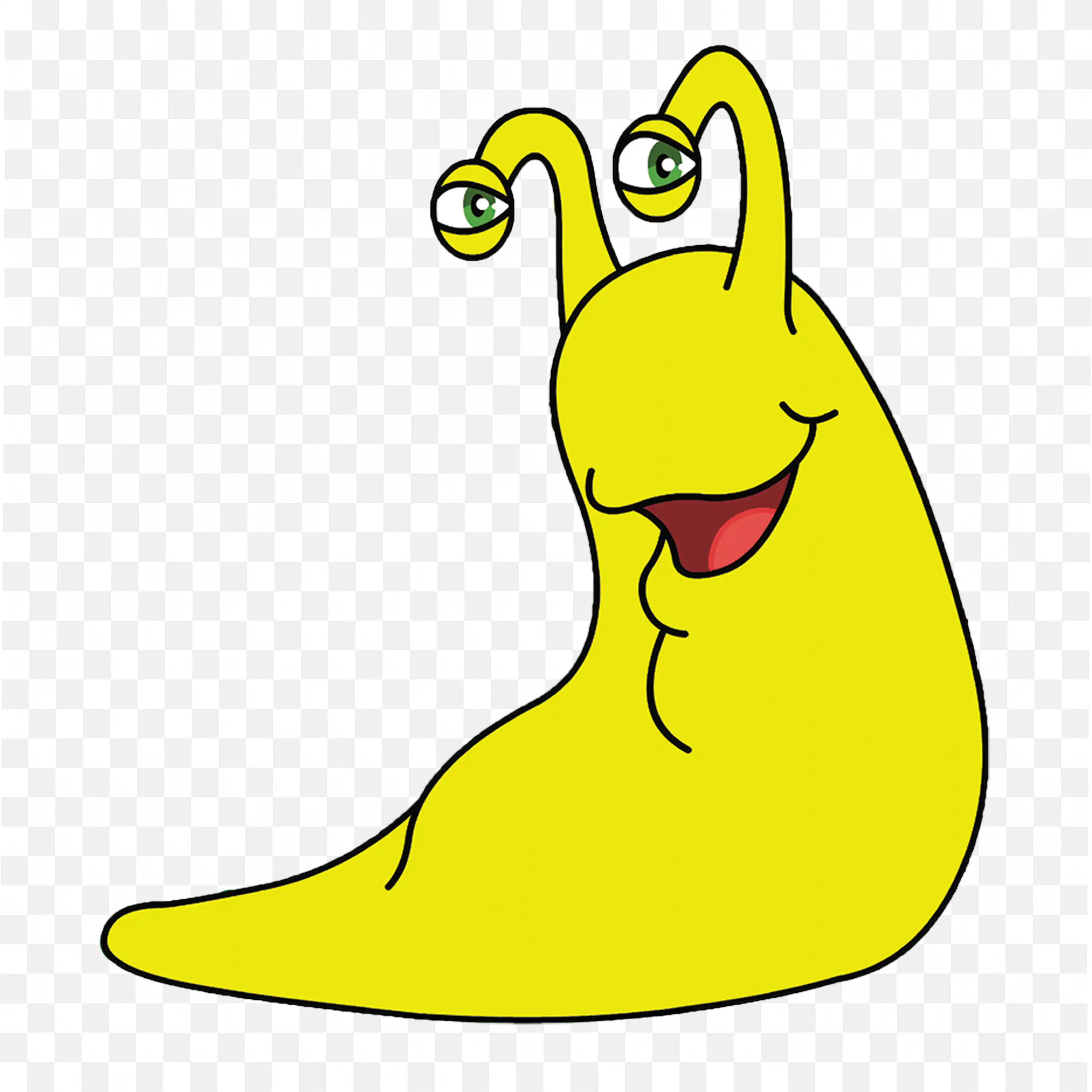 Yellow Cartoon Slug Smiling with Antennae PNG Image