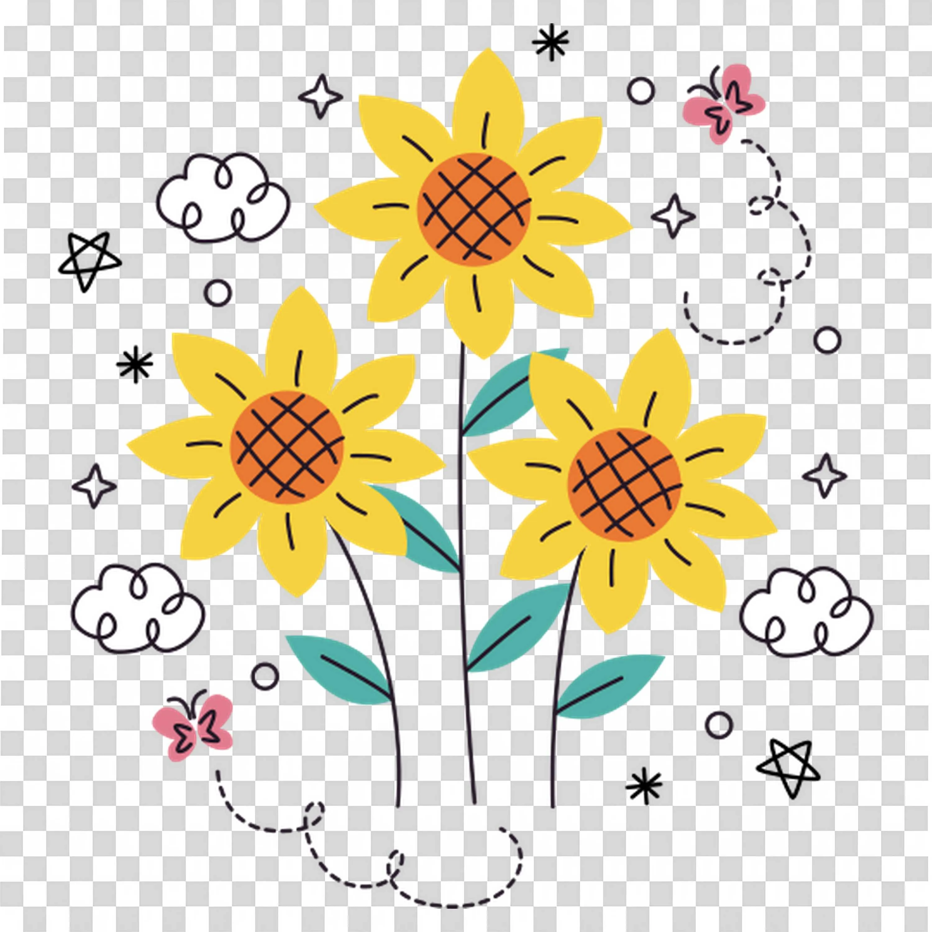 Yellow Daffodils with Decorative Stars PNGImage Download