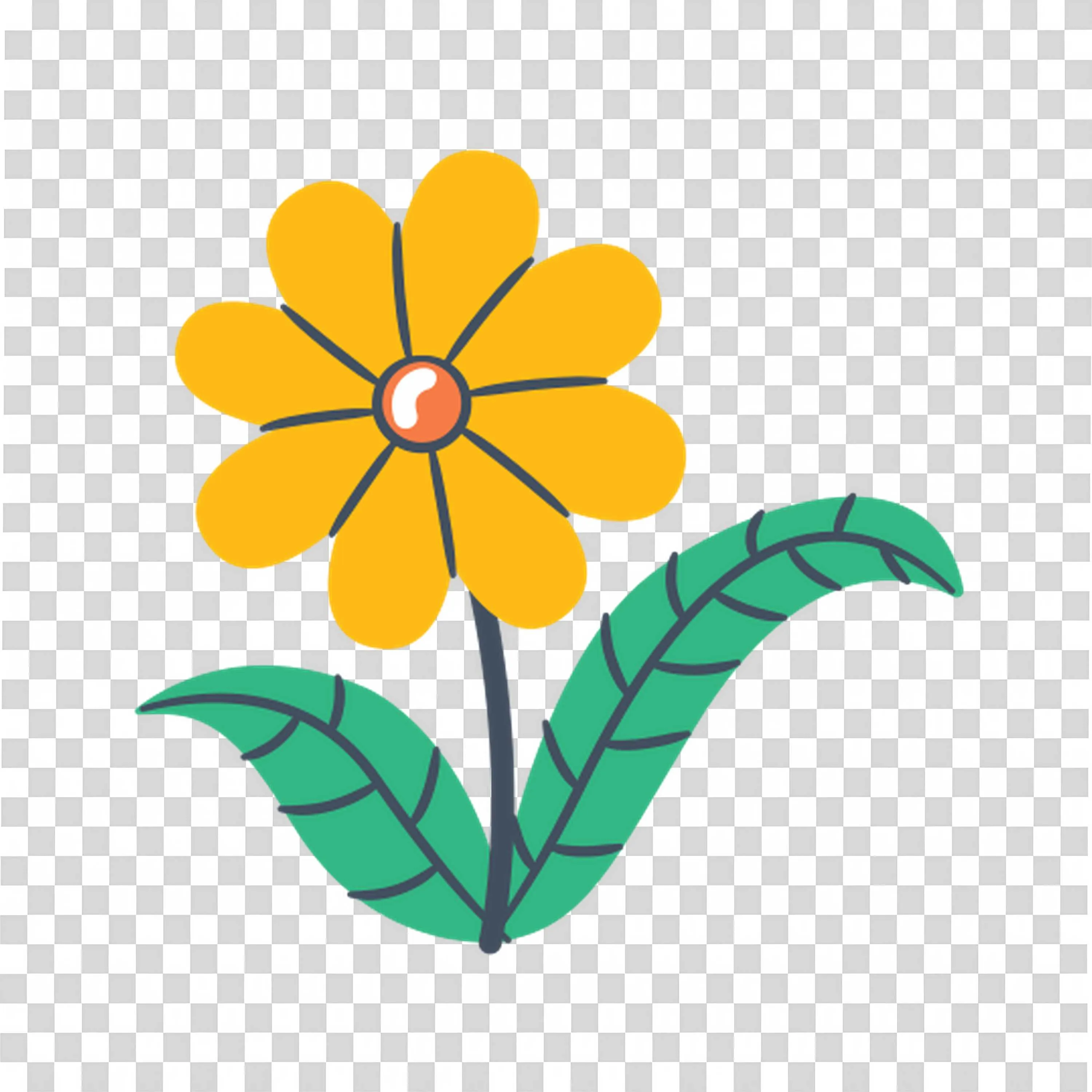 Yellow Flower with Green Stem and Pink Center PNGDownload