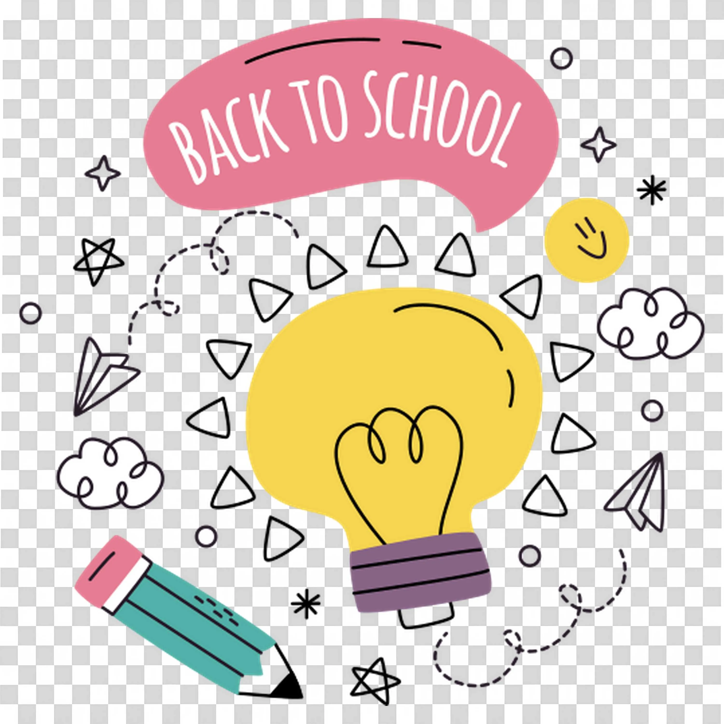 Yellow Lightbulb Character Surrounded By Fun School Icons