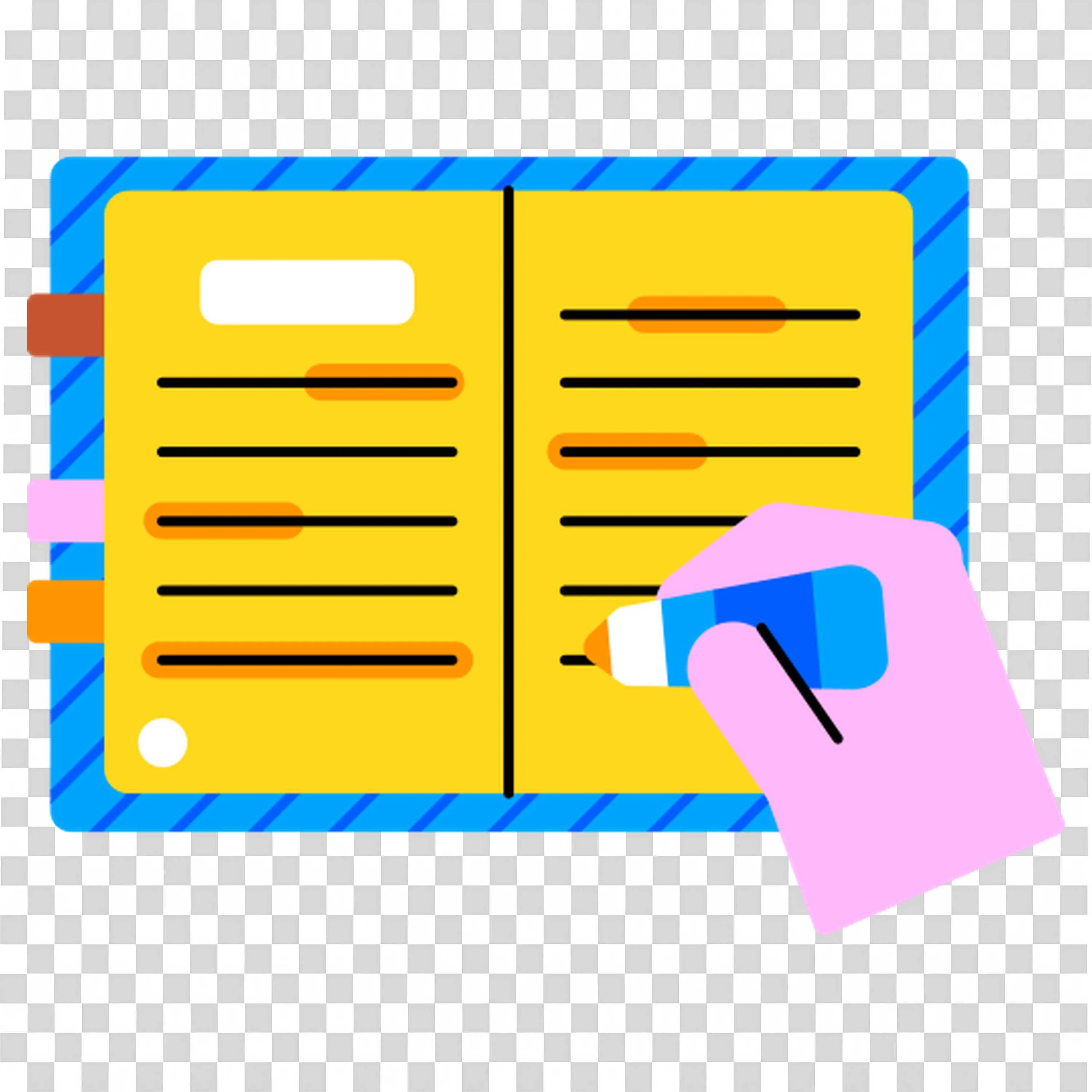Yellow Open Notebook with a Pink Pointer Clicking On Lines