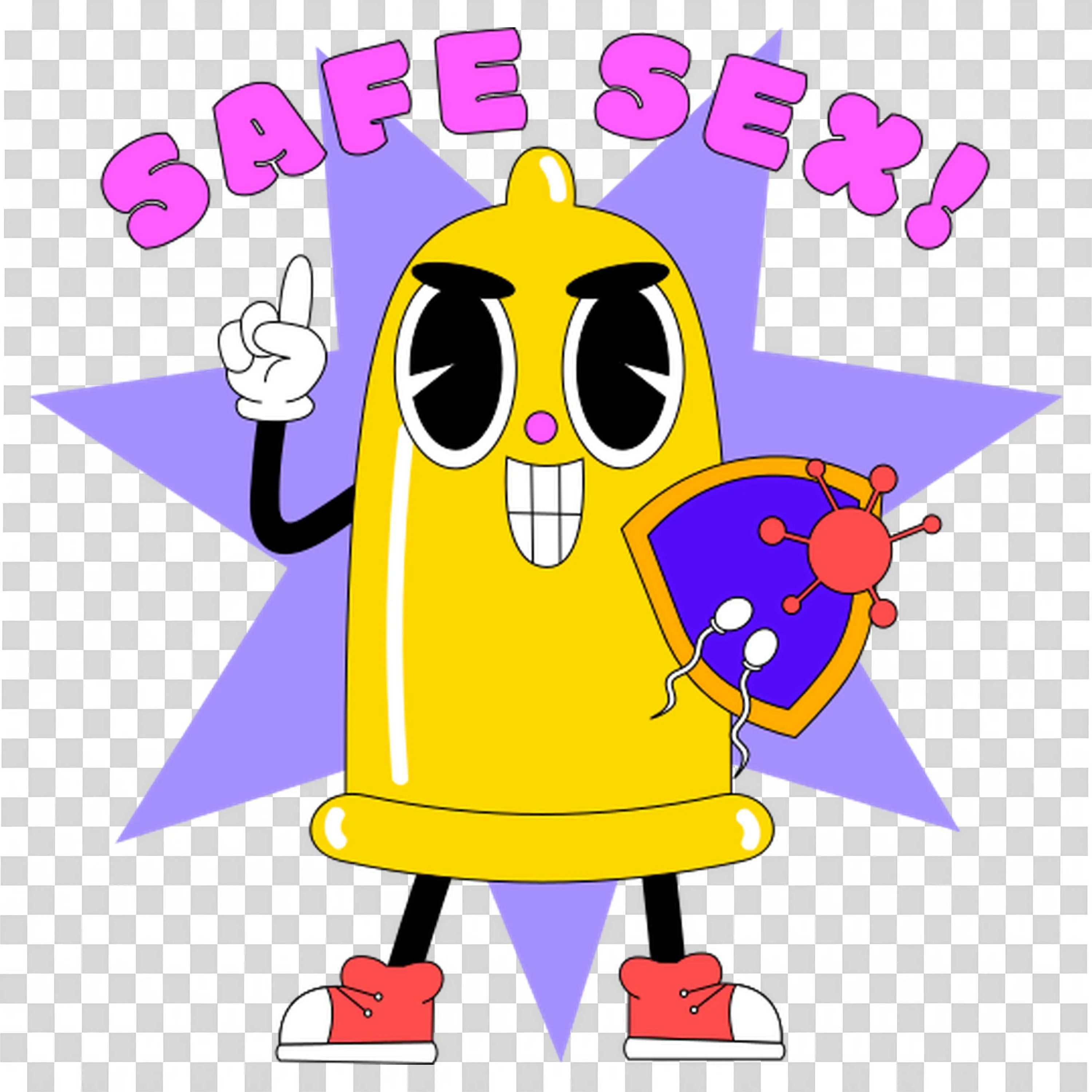 Yellow Pencil Wearing Cape Saying Safe Sex with Purple Shades