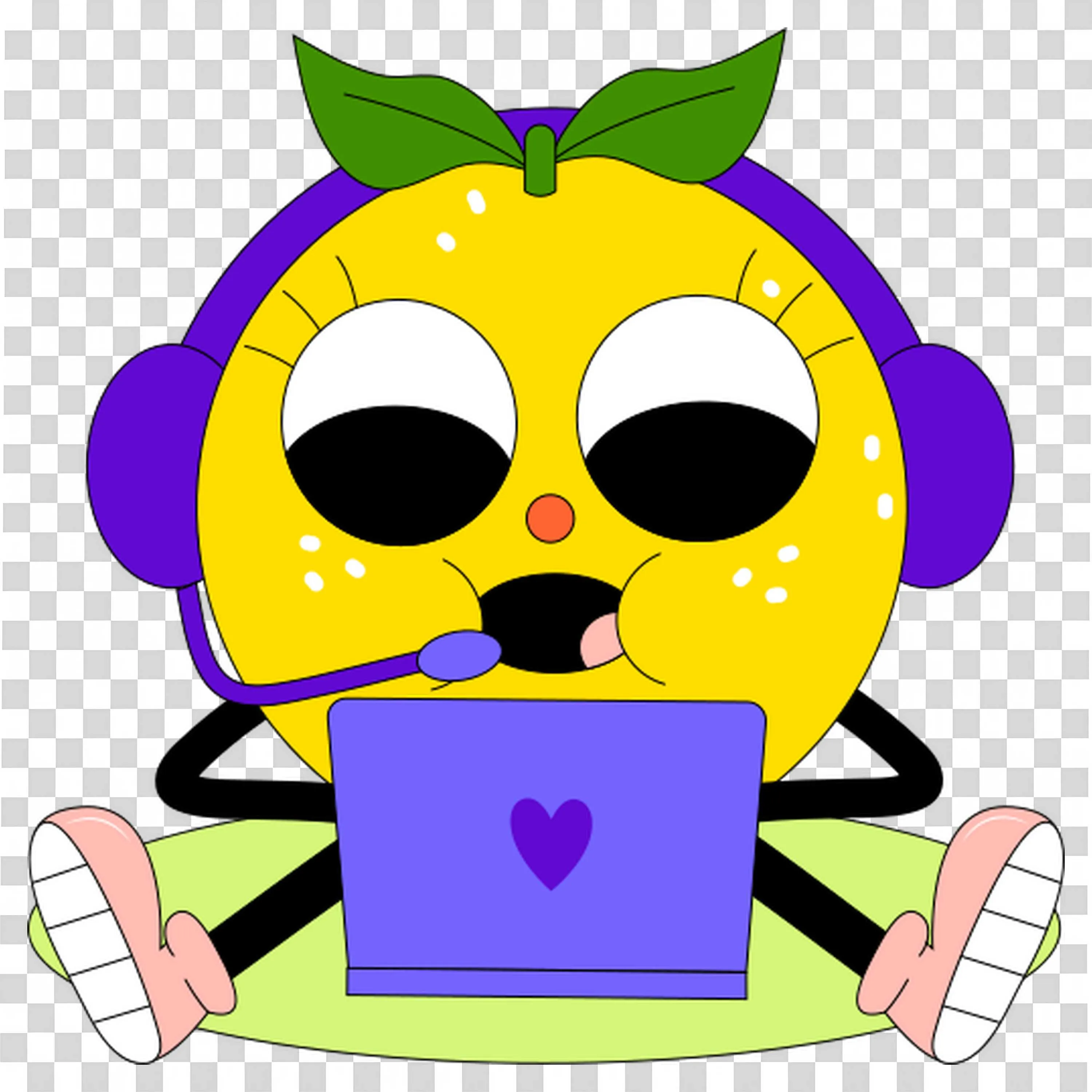 Yellow Smiley Holding a Purple Laptop with Plants Png