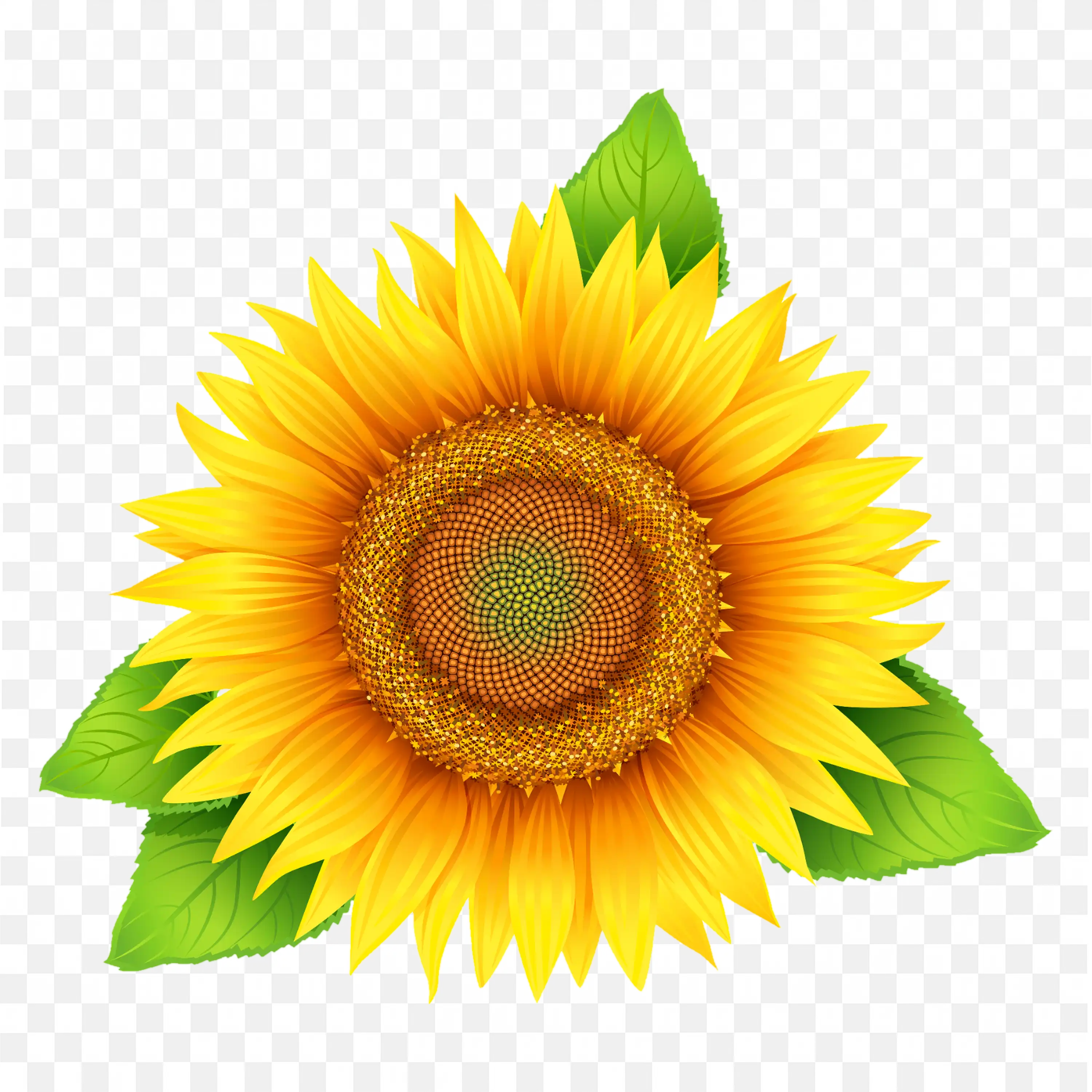 Yellow Sunflower Closeup on Green Leaf Artistic Style Art