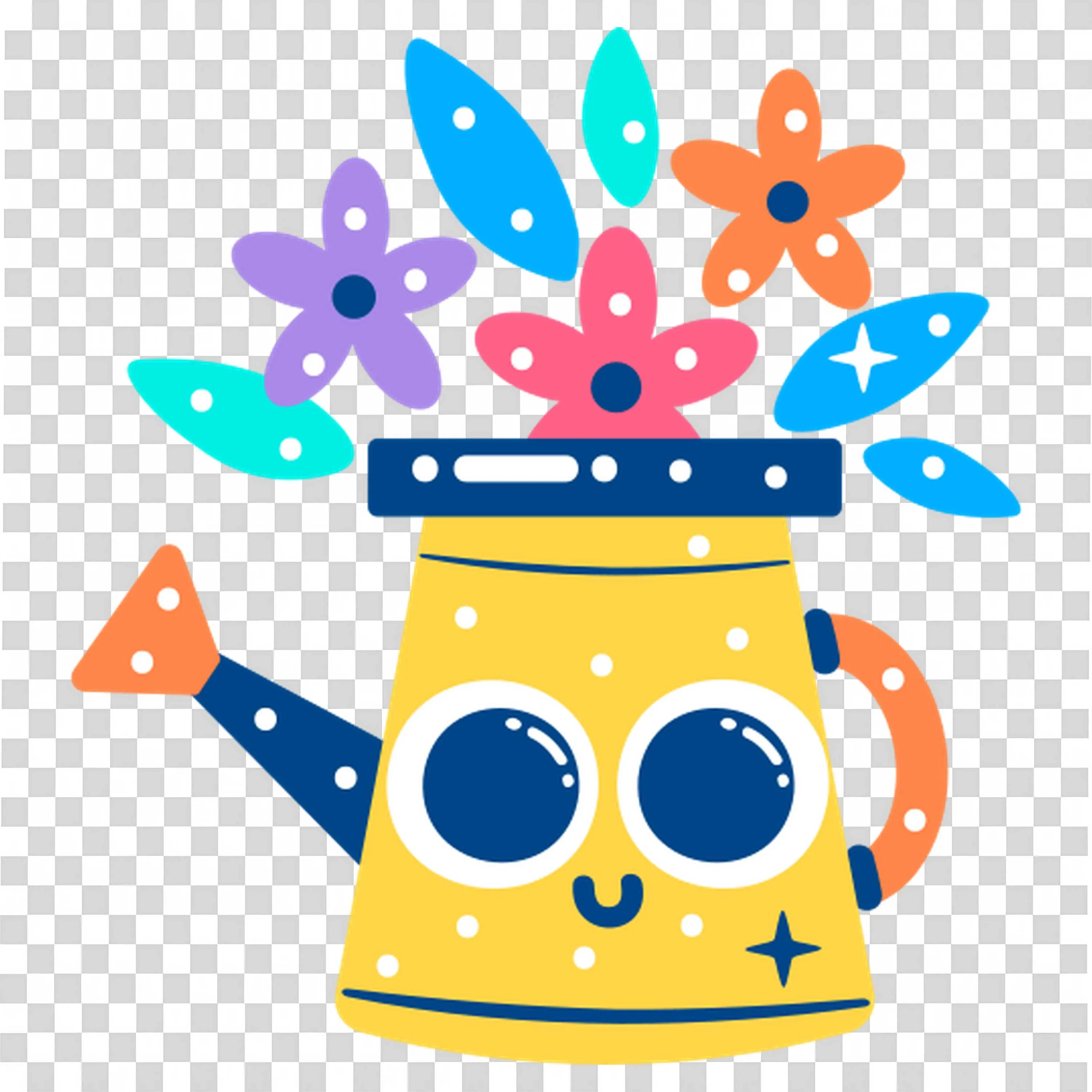 Yellow Watering Can Filled with Blooming Bright Flowers