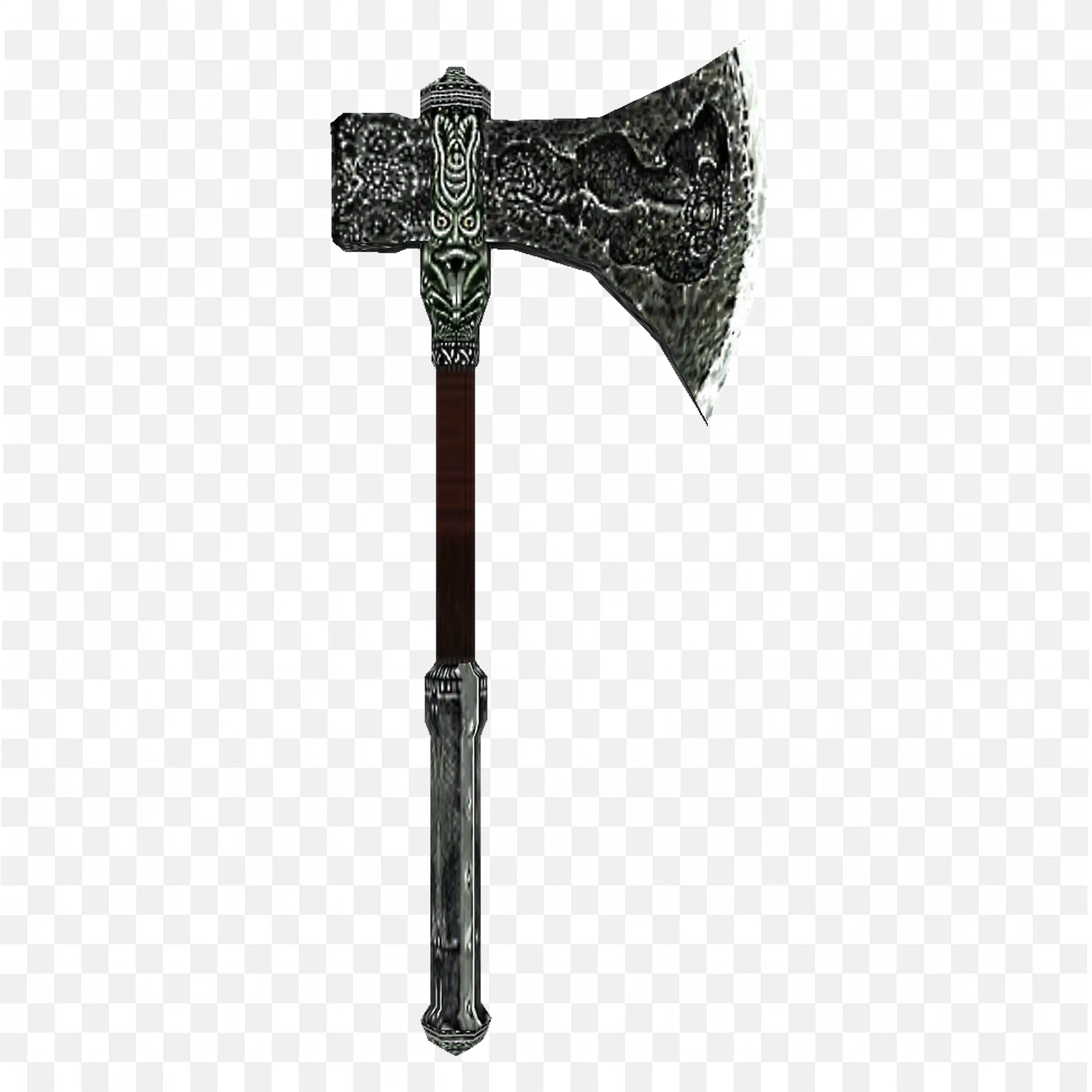 Ancient War Axe PNG with Ornate Blade and Dark Wood Handle