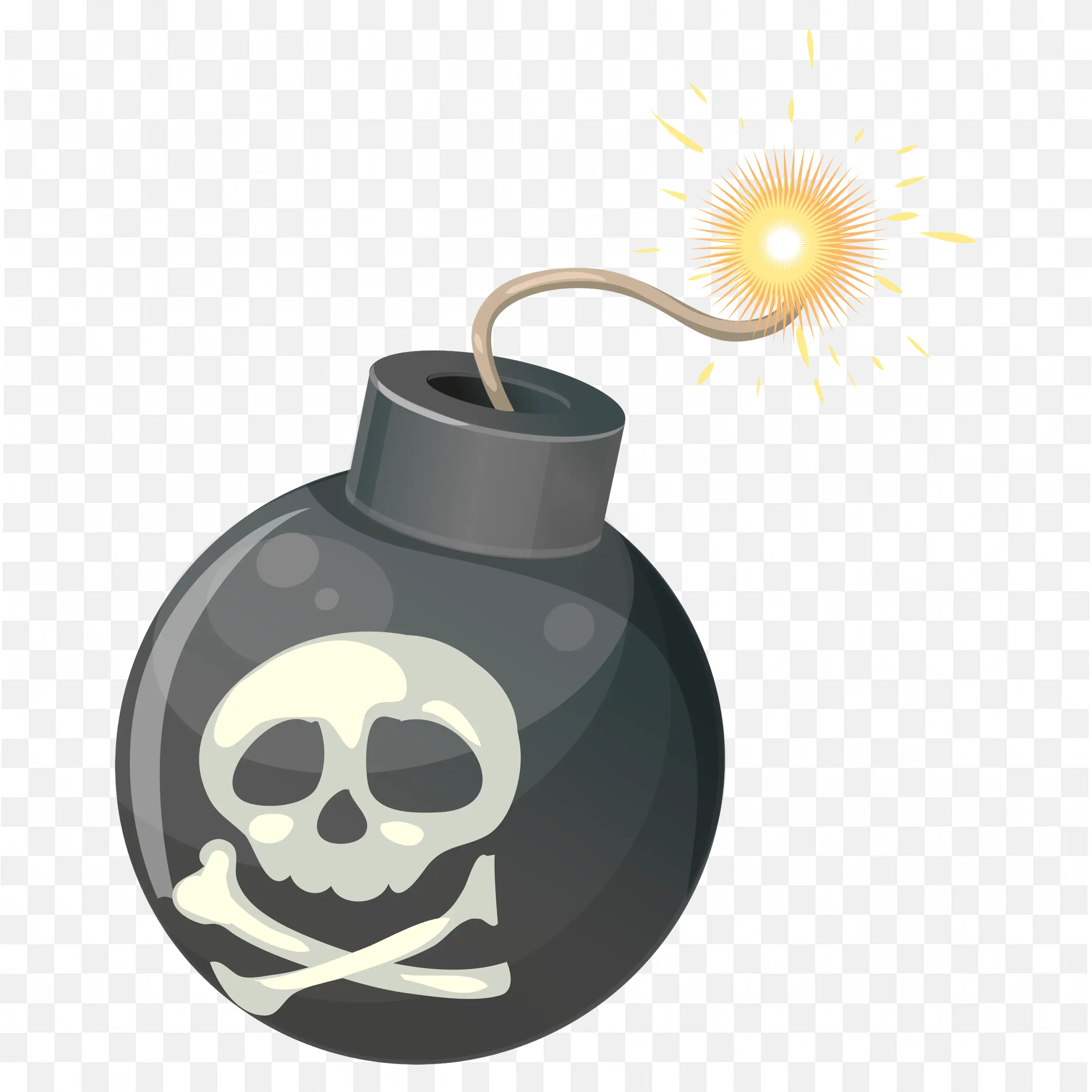 Classic Cartoon Bomb PNG with Lit Fuse and Skull Marking
