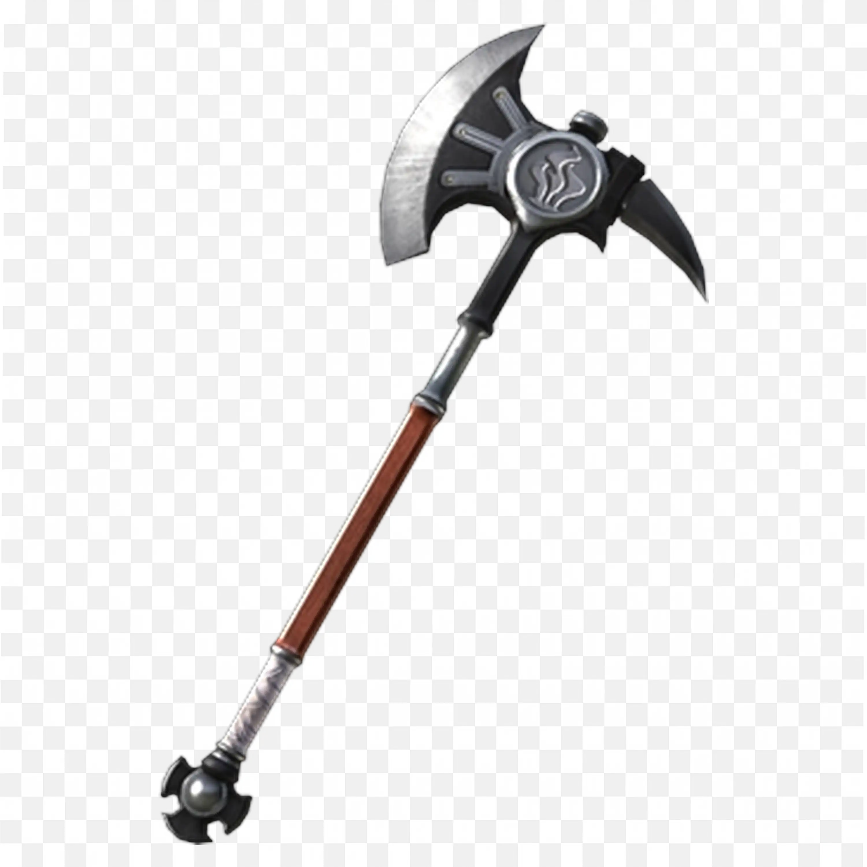 Fantasy Battle Axe PNG with Steel Blade and Wooden Grip Art