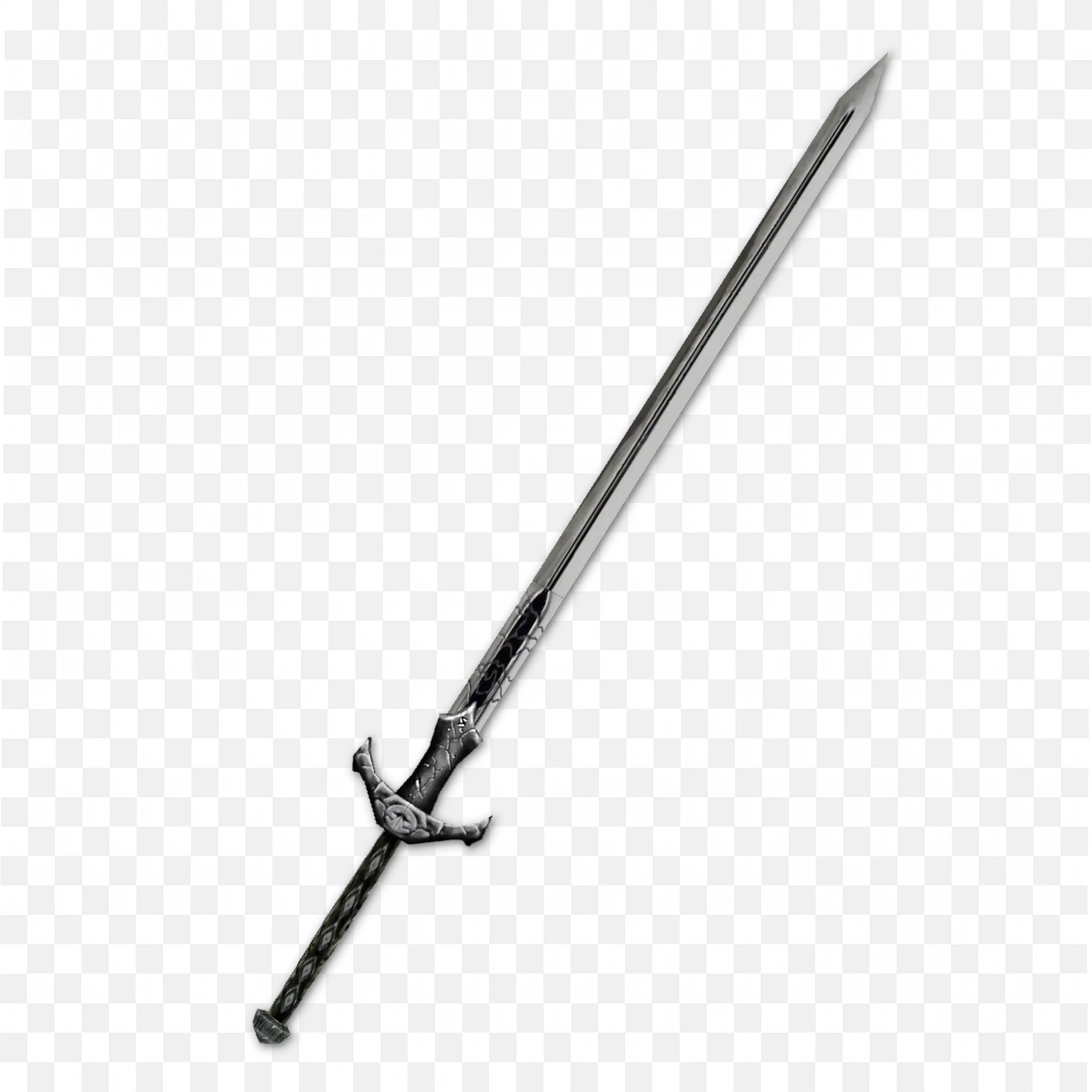 Long Black Katana Sword PNG with Detailed Hilt and Scabbard