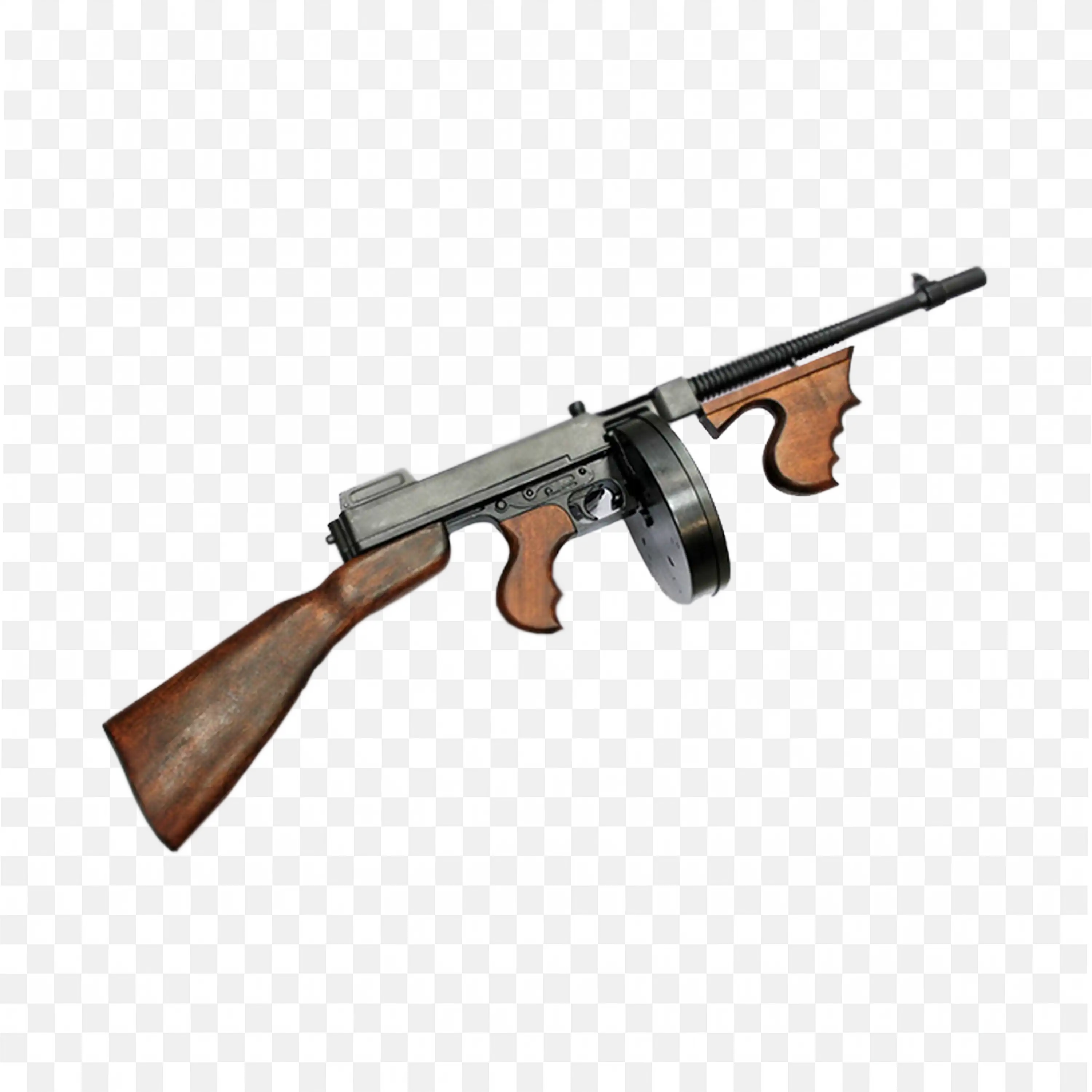 Tommy Gun PNG Drum Magazine Submachine Gun Side View Transparent