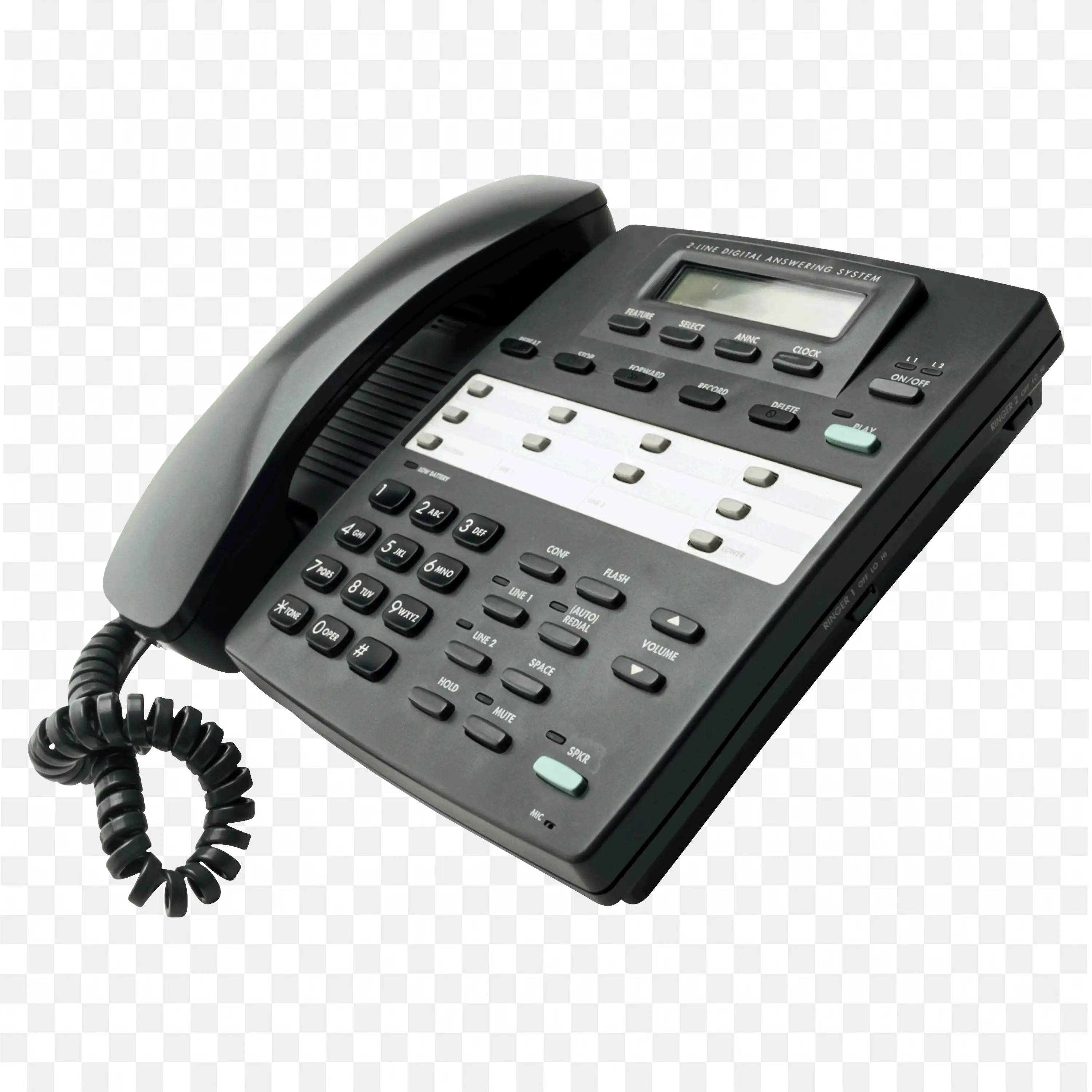 Black Land Line Digital Answering System Phone Png Image