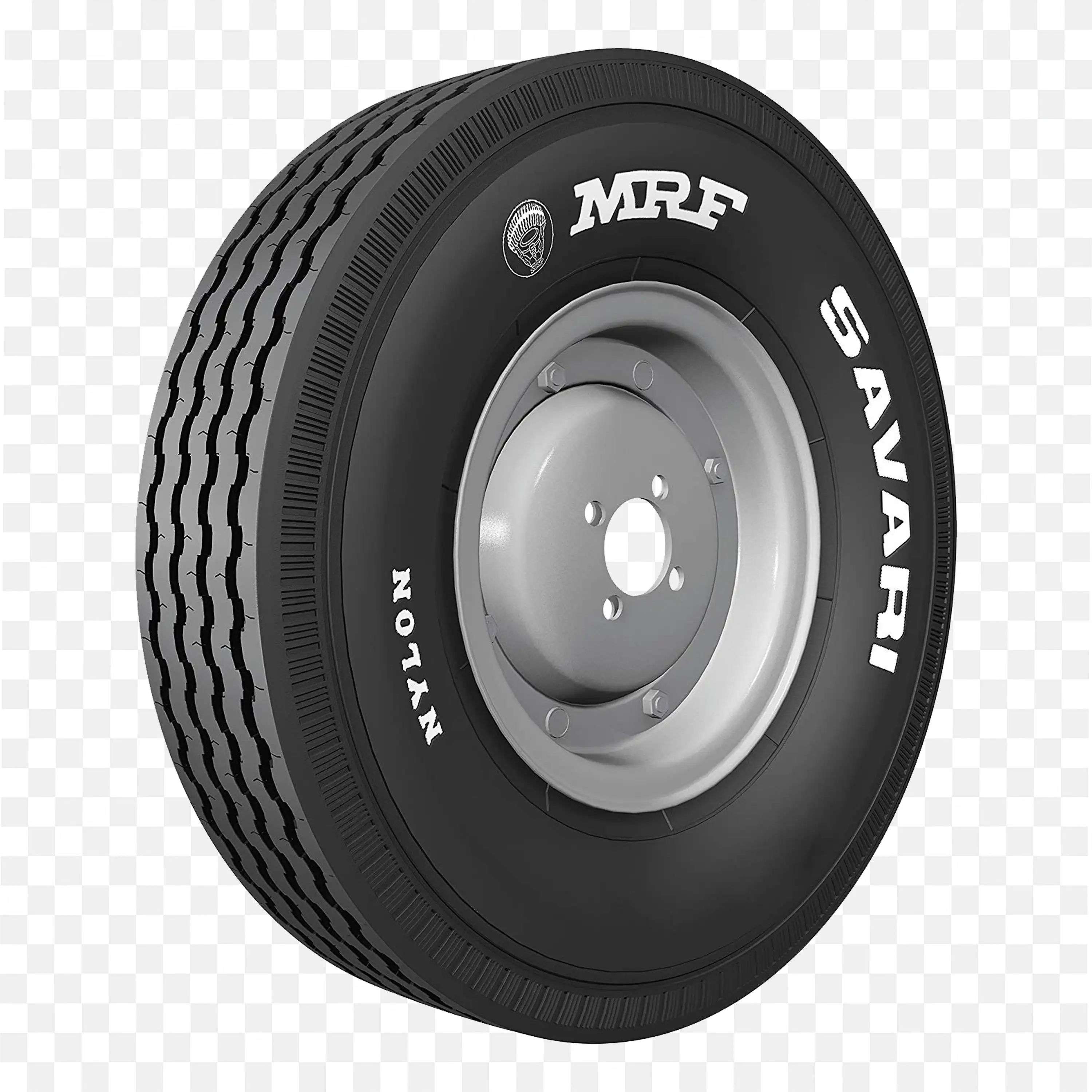 Mrf Savari Nylon Truck Tire With Silver Rim Free Png Image