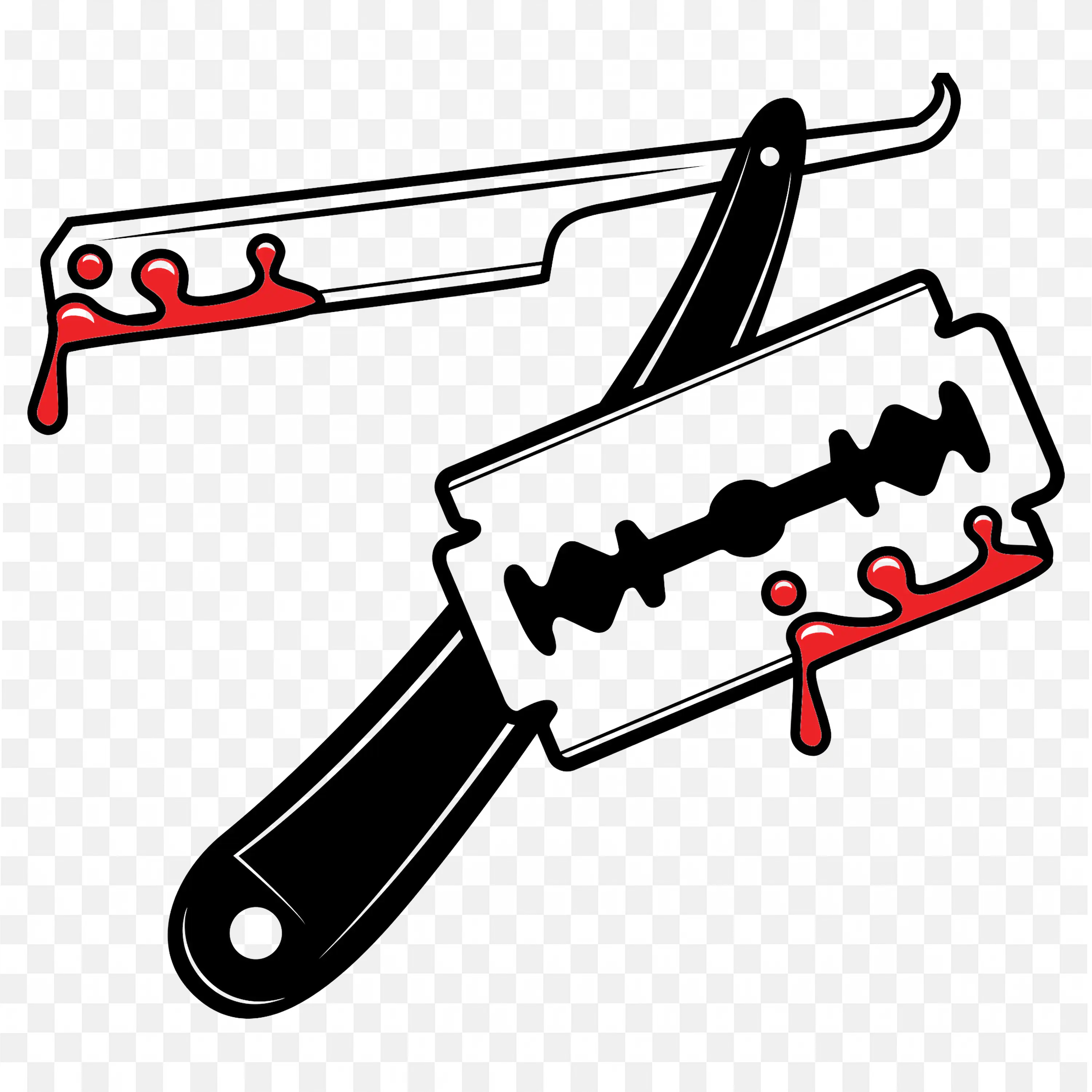 Outline Of Straight Razor And Razor Blade With Blood Drops