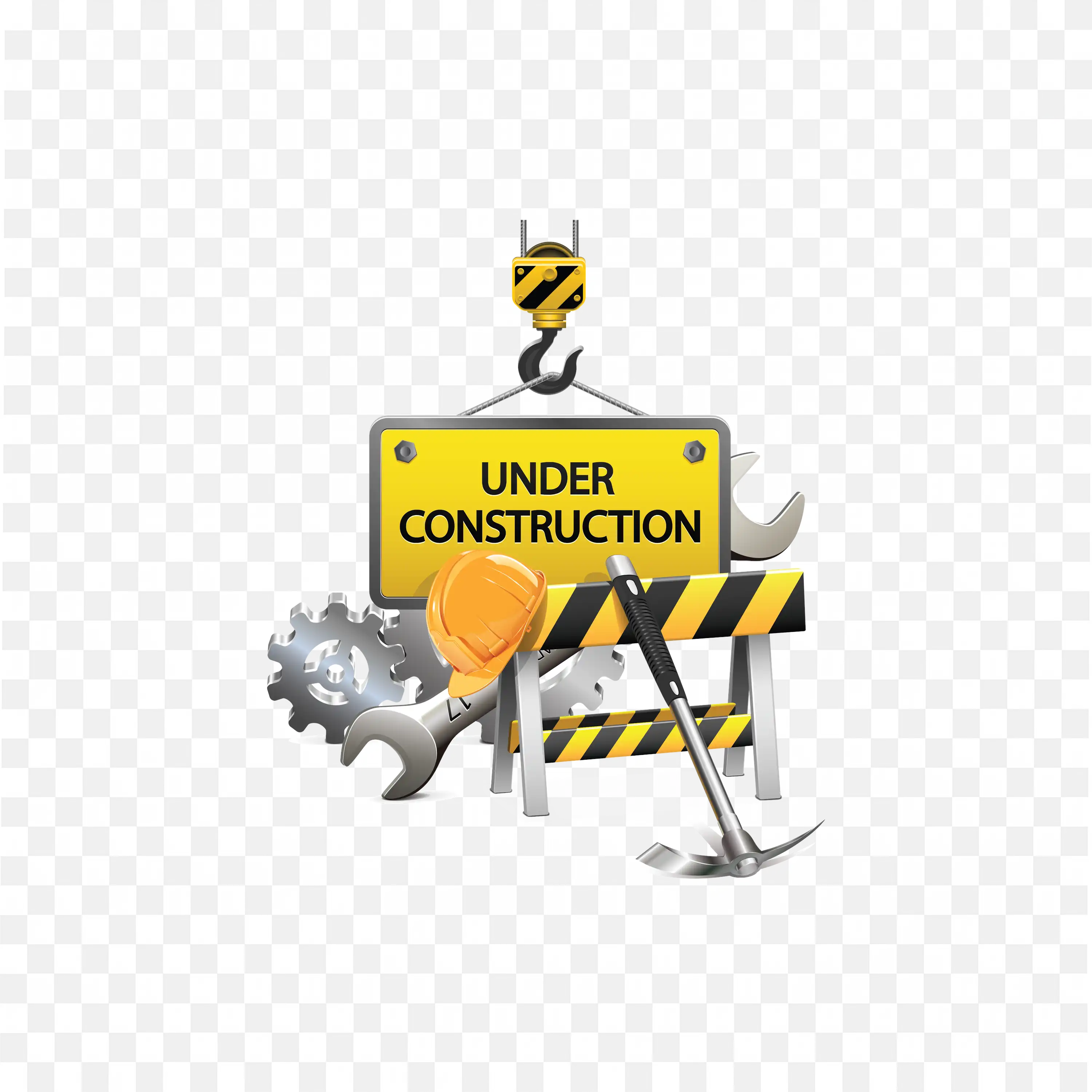 Under Construction Sign With A Wrench Gear And Safety Helmet