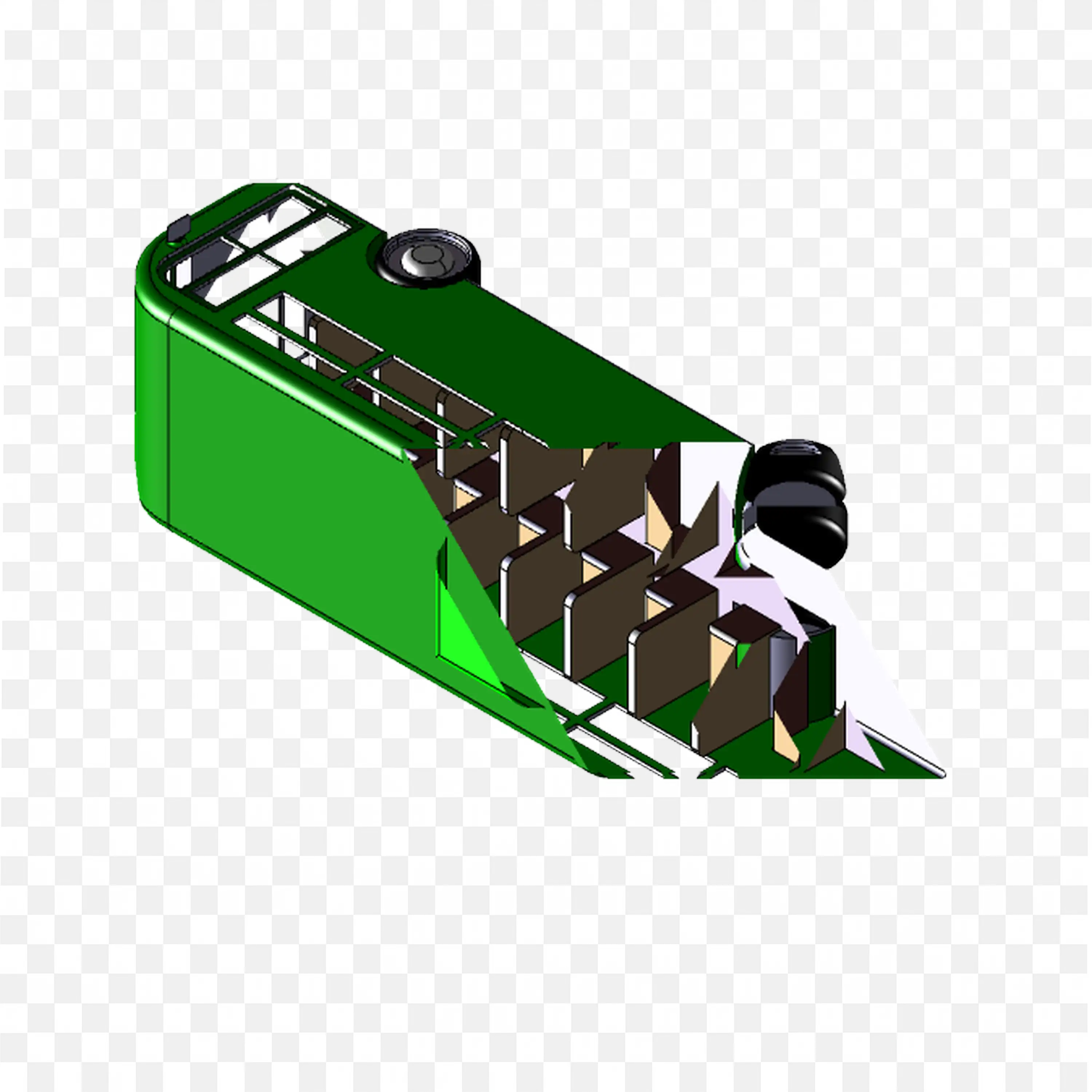 3D Cutaway View Of Green Trolleybus with Seat Layout PNG