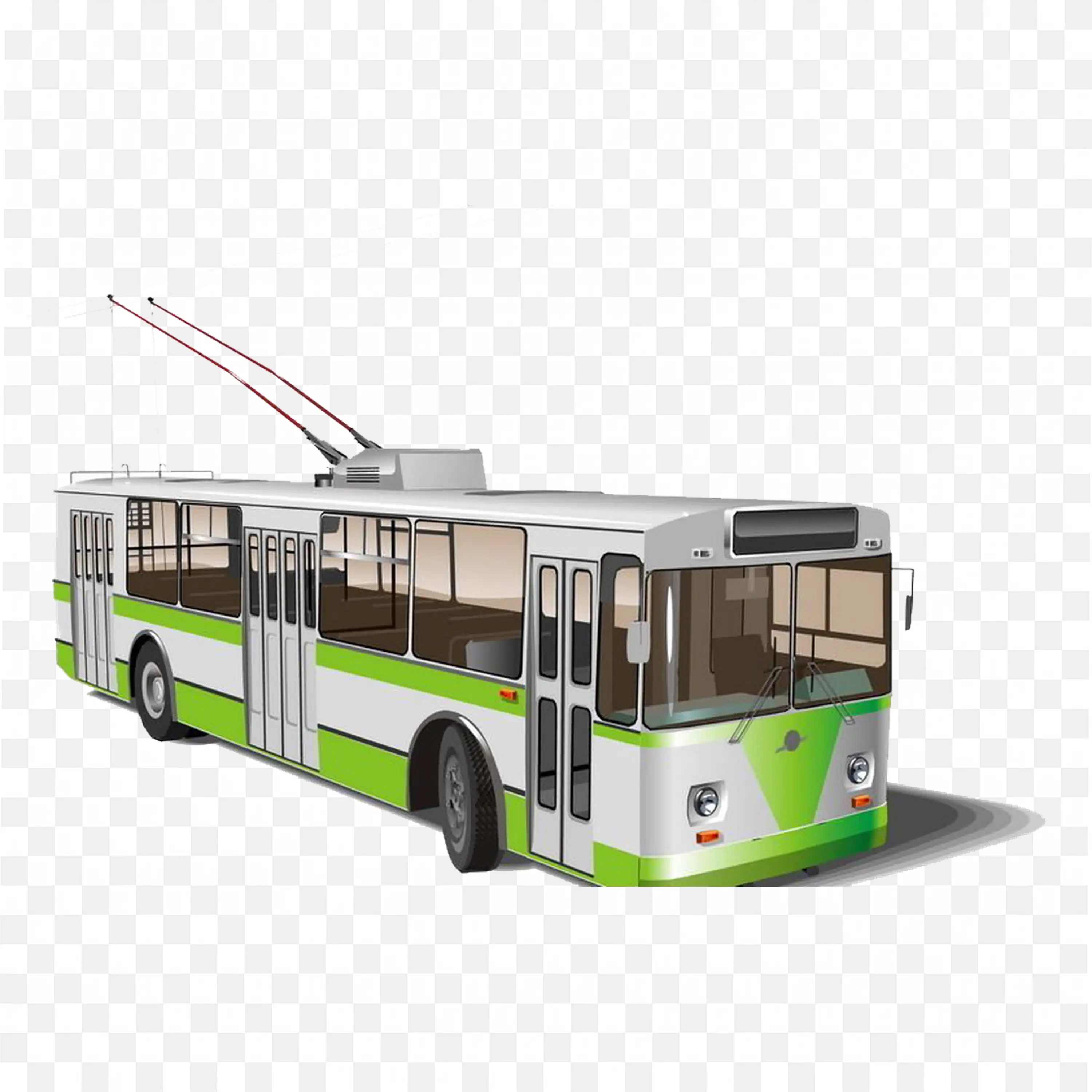 3D Model Of White and Green Trolley Bus Free PNG Download