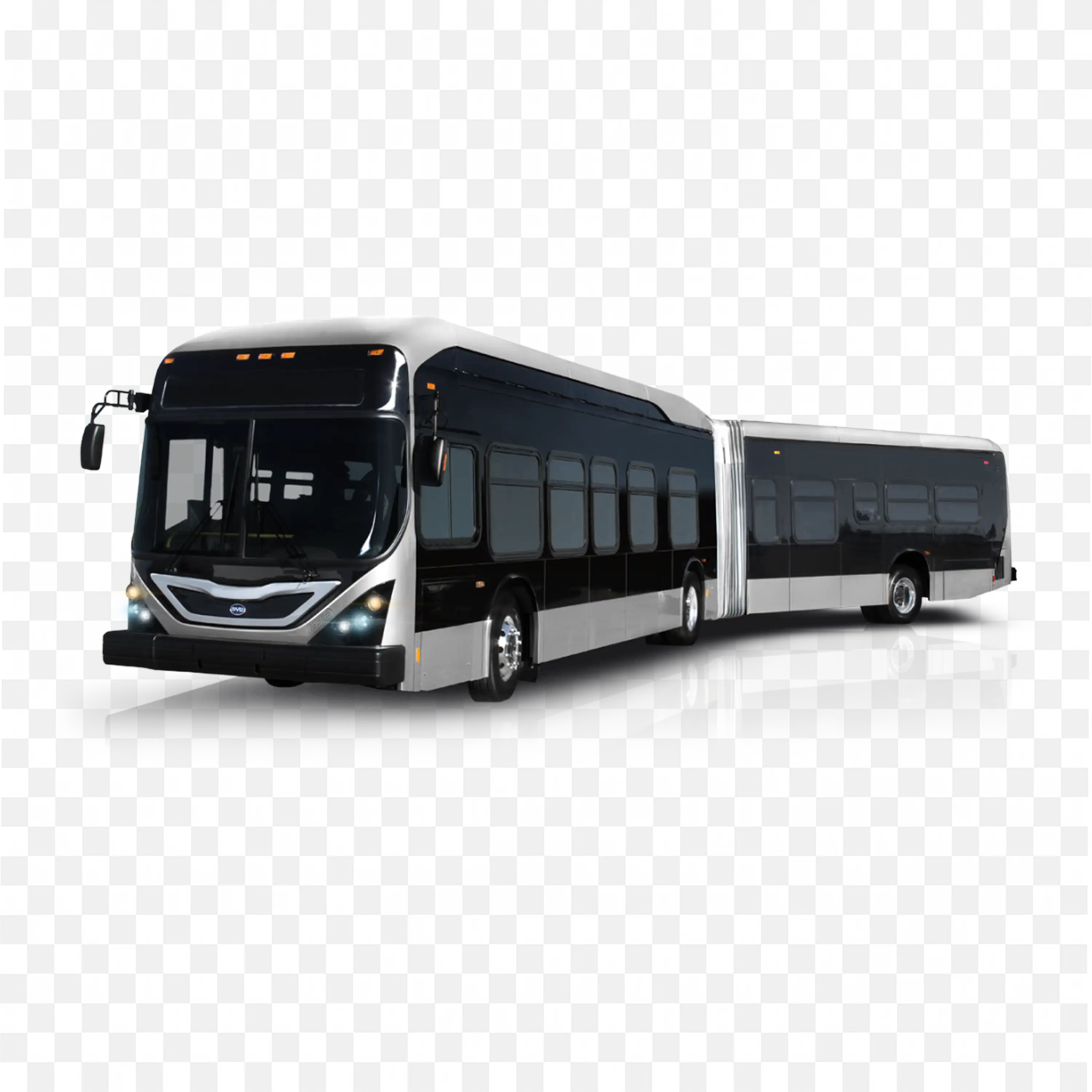 Articulated Black and White City Bus Front View PNG Image