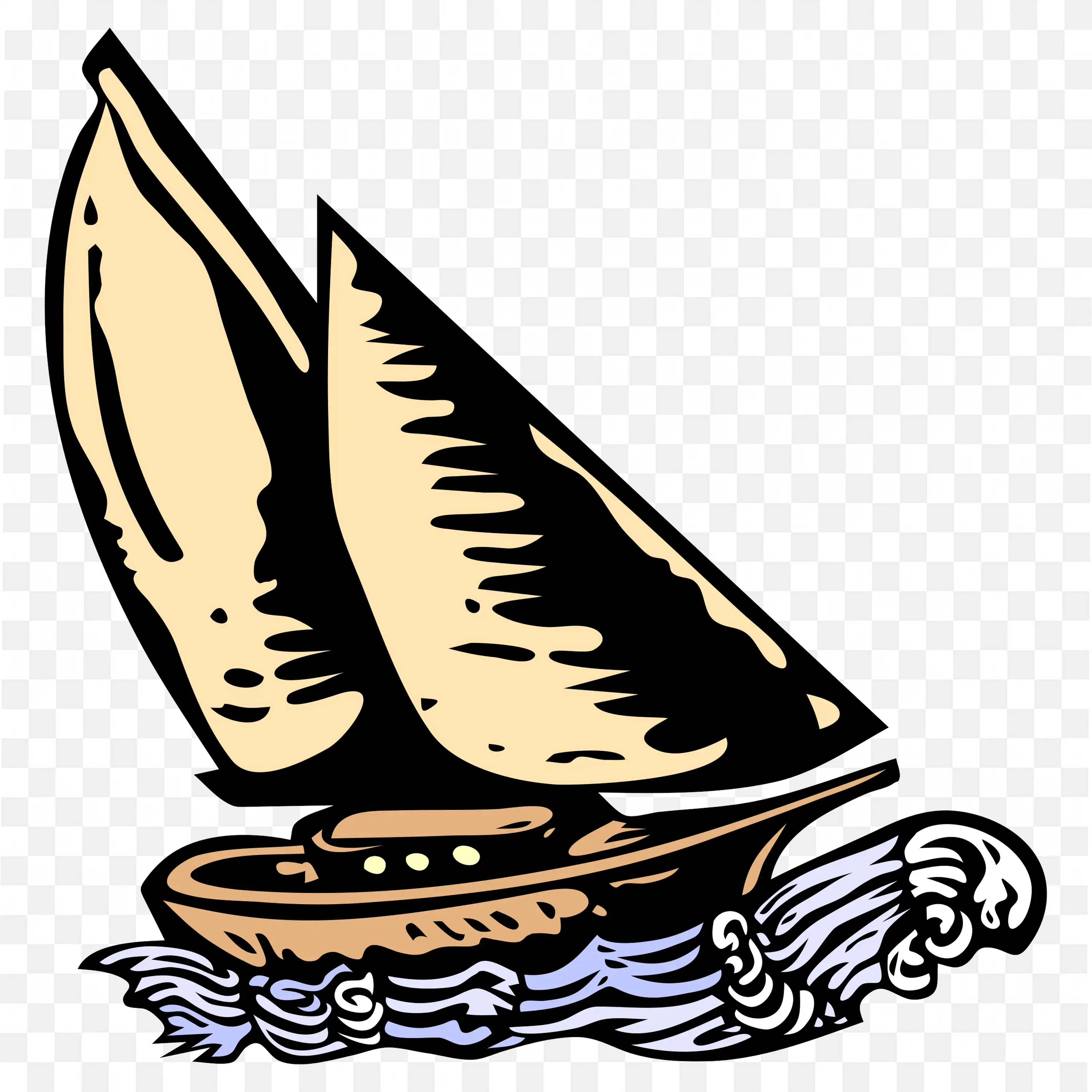 Artistic Wooden Sailboat Sailing Through Wavy Ocean PNG