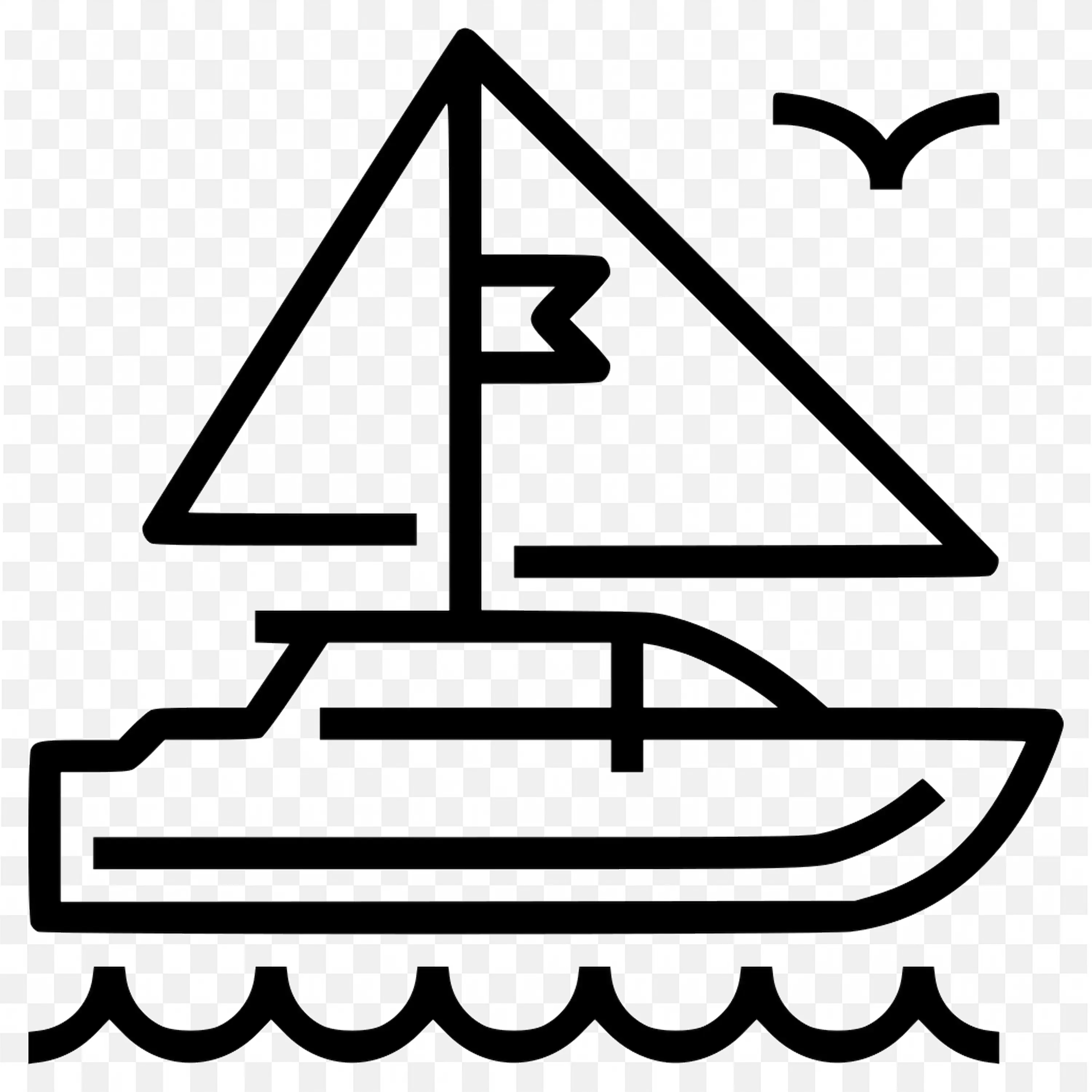 Black and White Icon Of A Sailboat On Water with Flag PNG