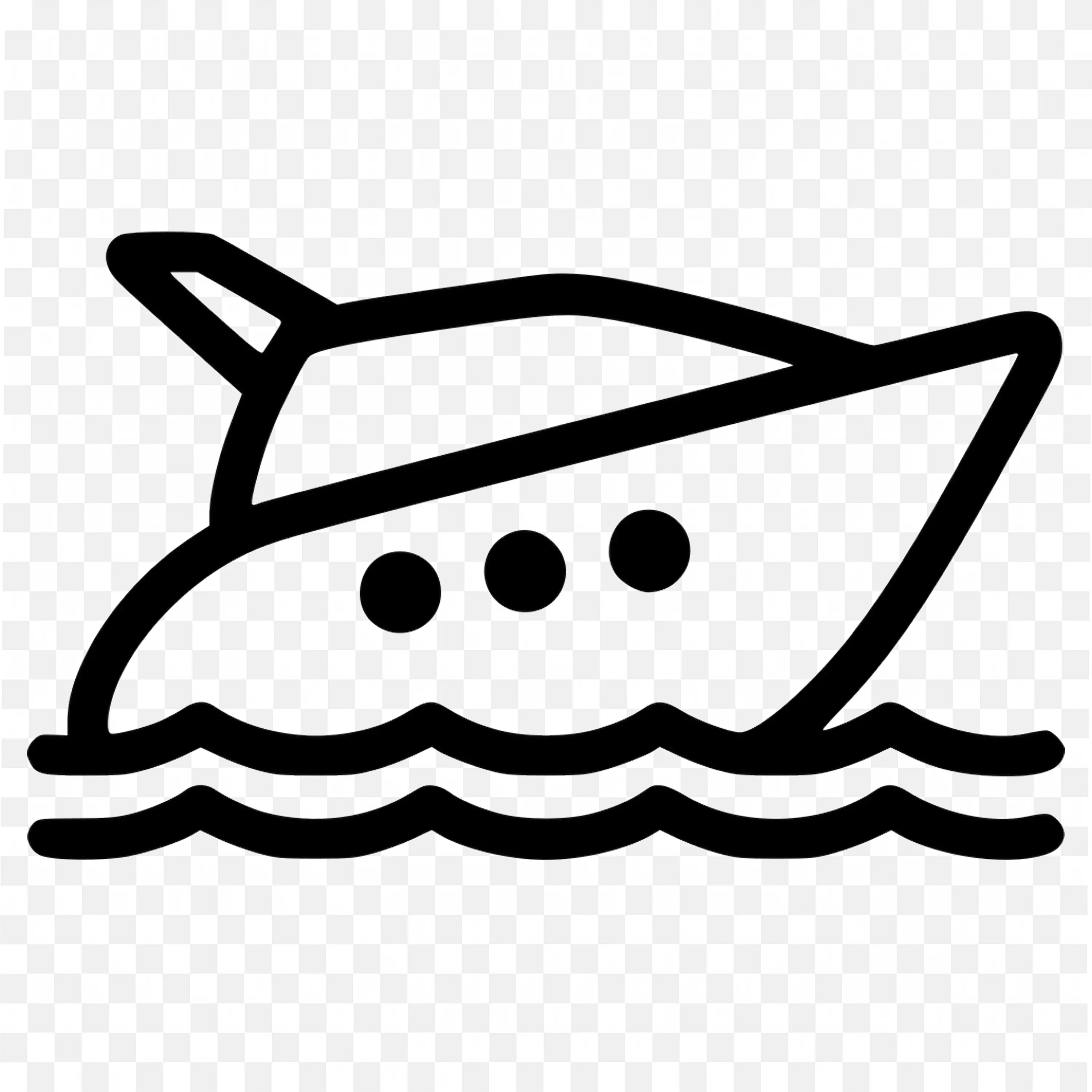 Black and White Icon Of A Small Boat Floating On Waves PNG