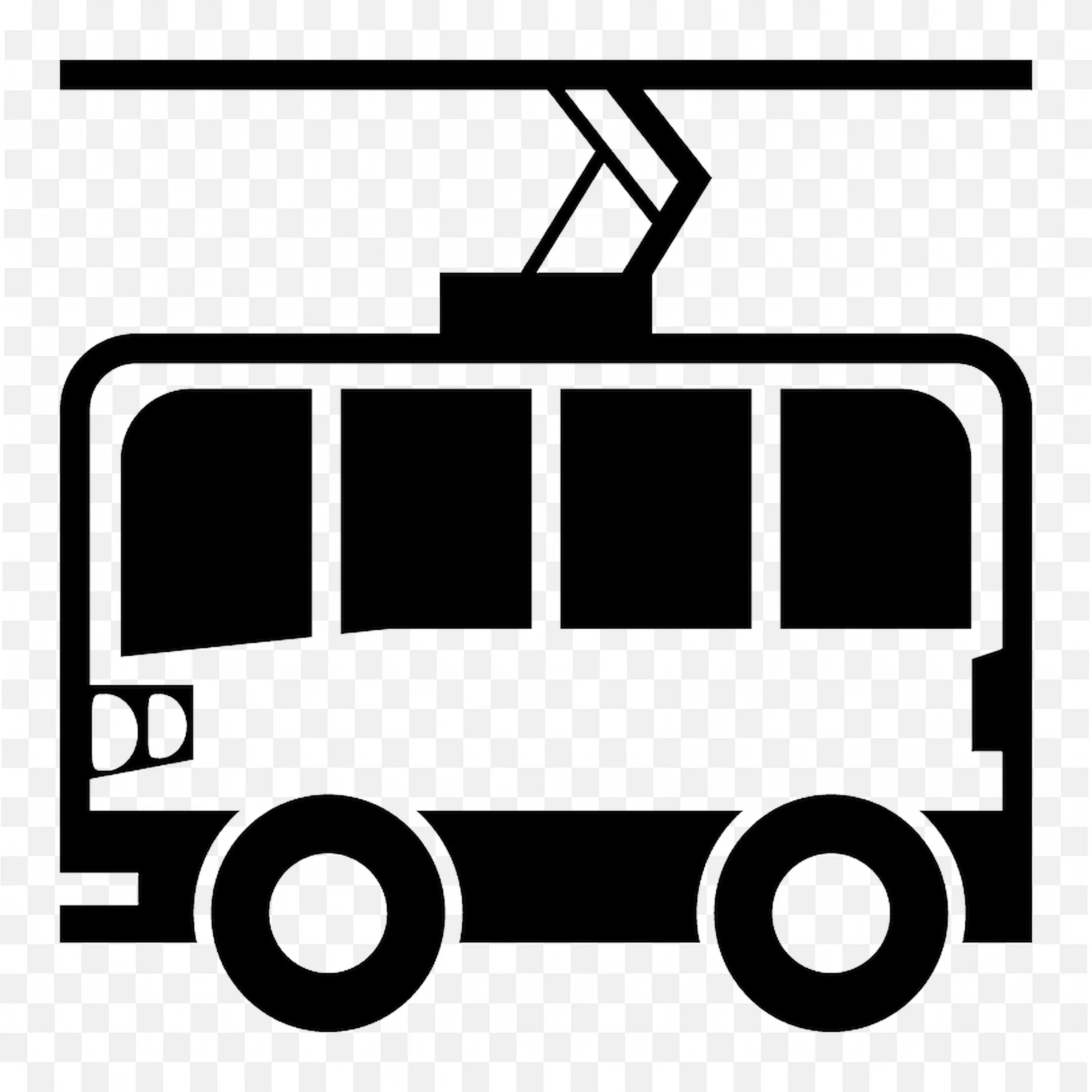 Black and White Trolley Bus Shadow with Power Cable PNG