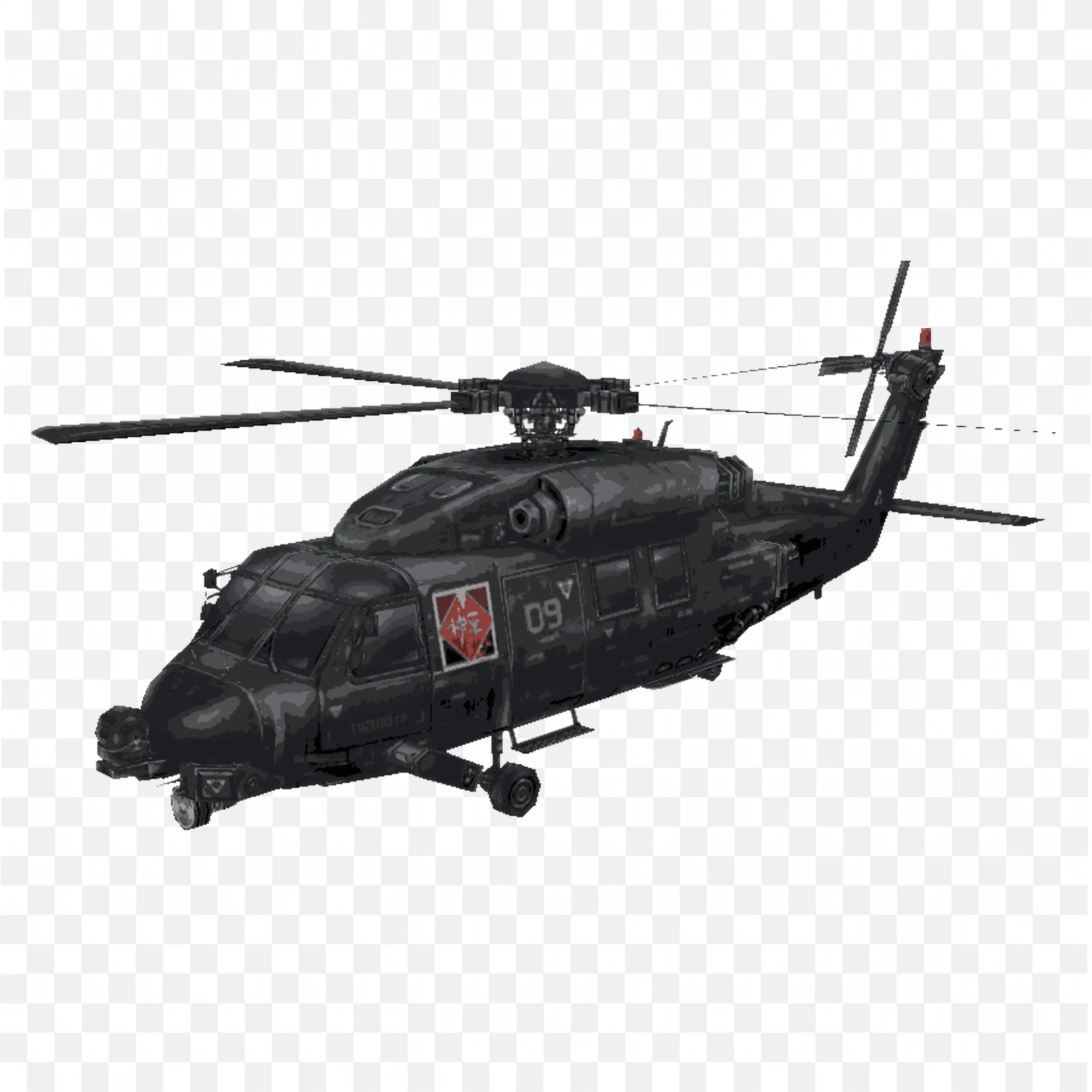 Black Military Helicopter Equipped for Tactical Missions PNG