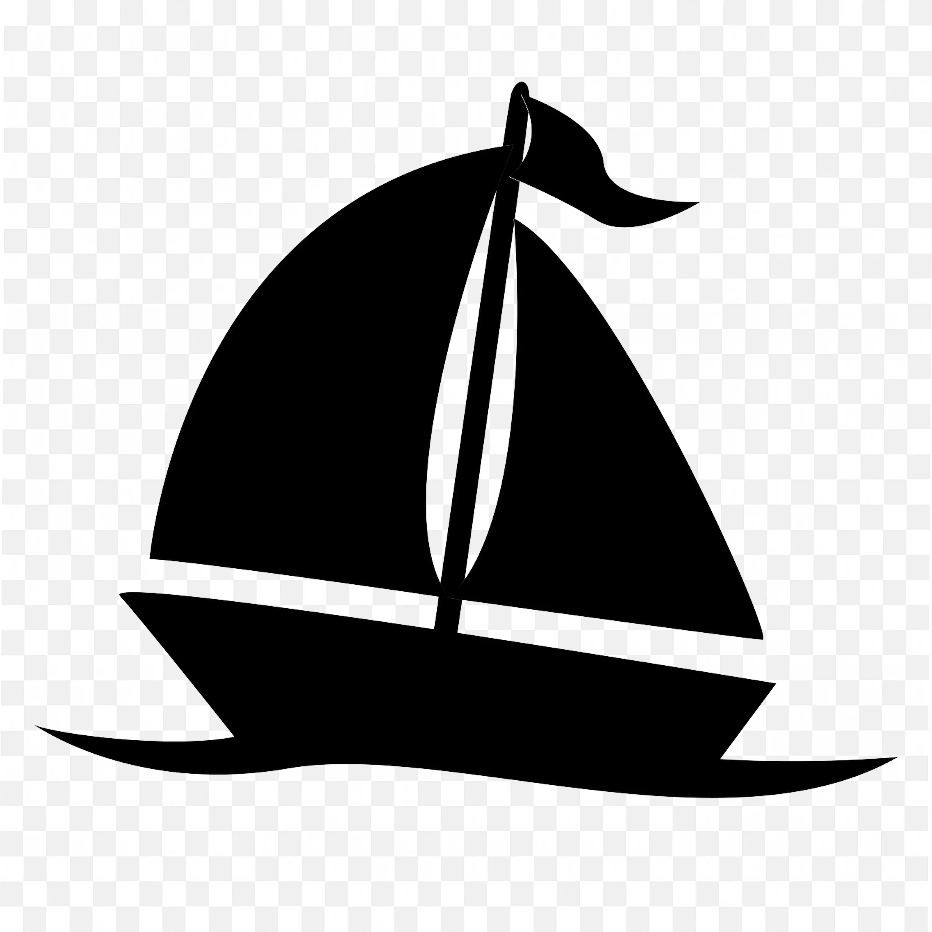 Black Representation Of A Sailboat On Stylized Ocean Waves