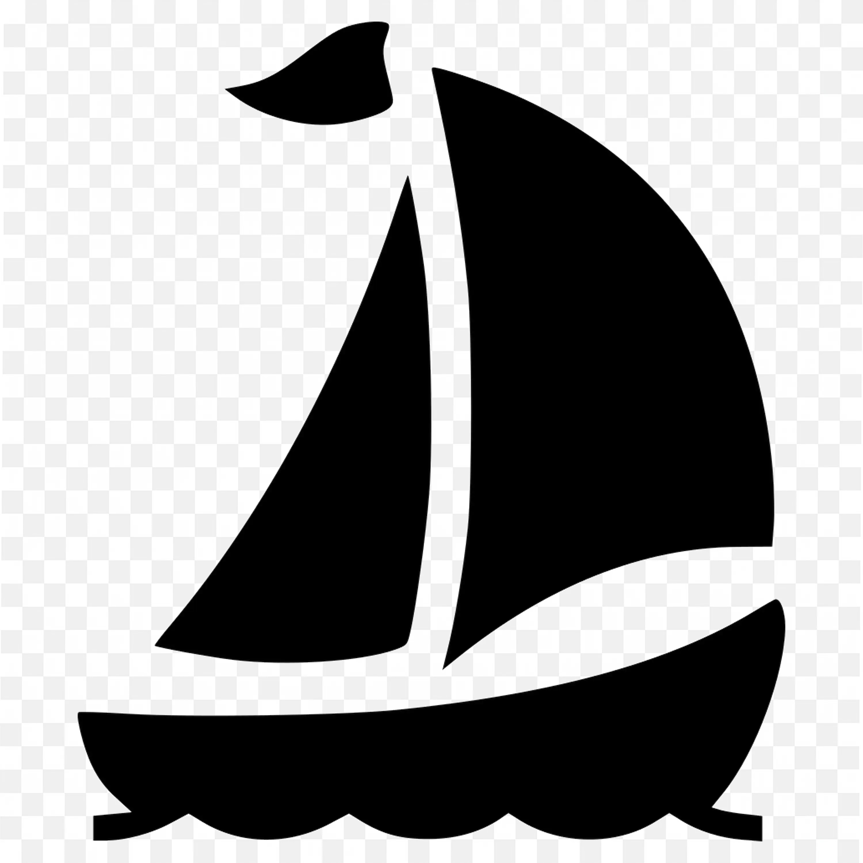 Black Sailboat Icon with Single Sail On Stylized Waves PNG