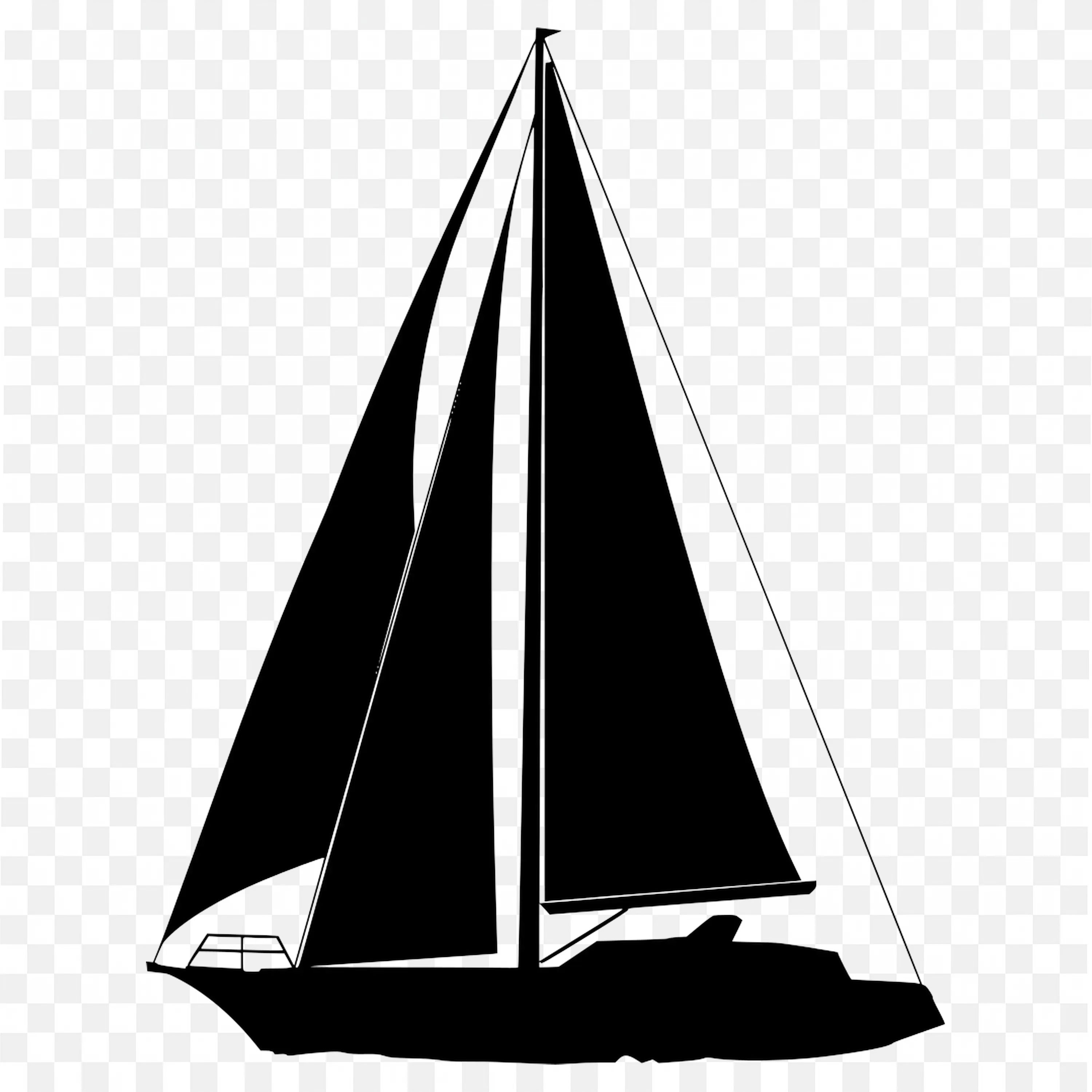 Black Silhouette Of A Sailboat with Large Upright Sails