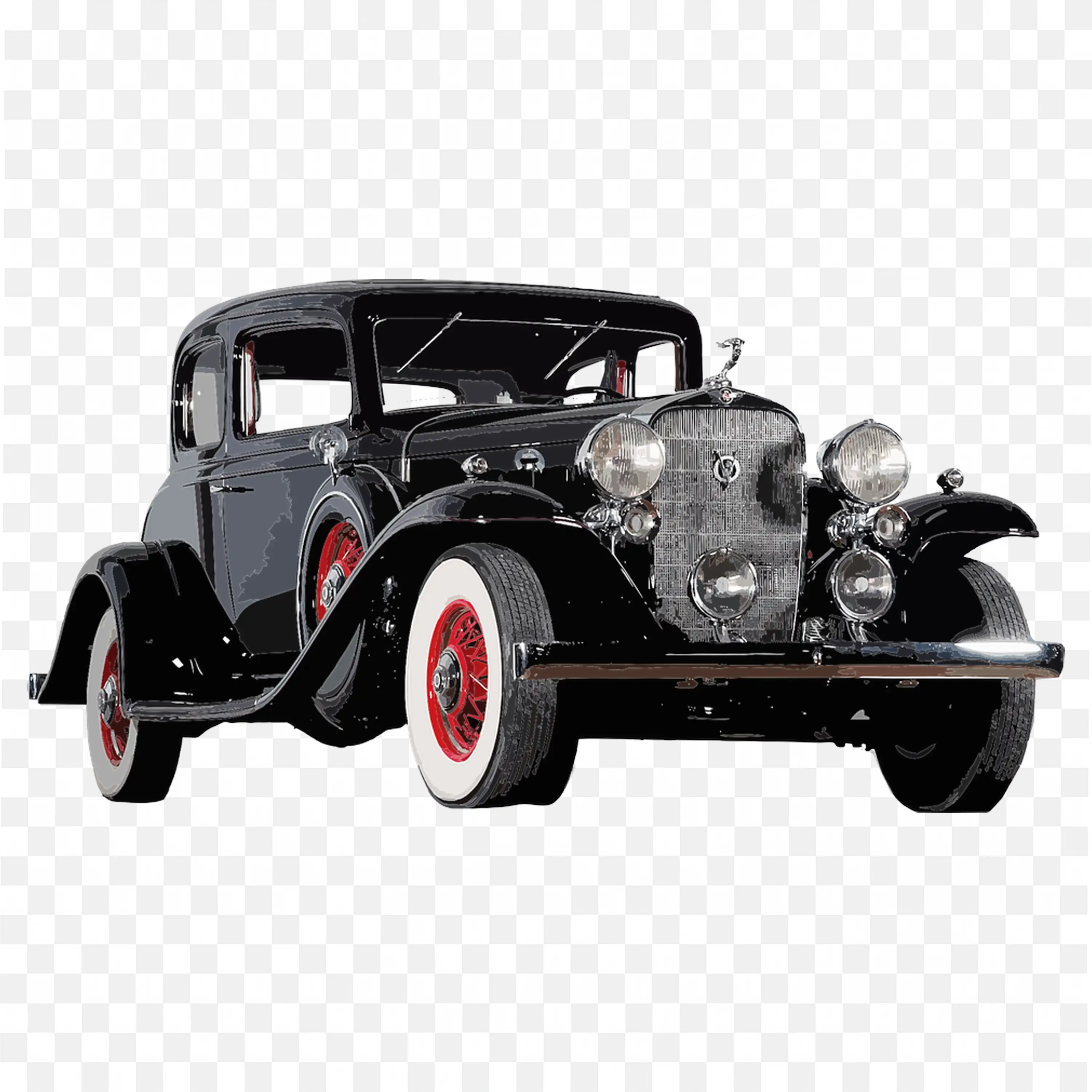 Black Vintage Cadillac Series Car with Bright Red Rims