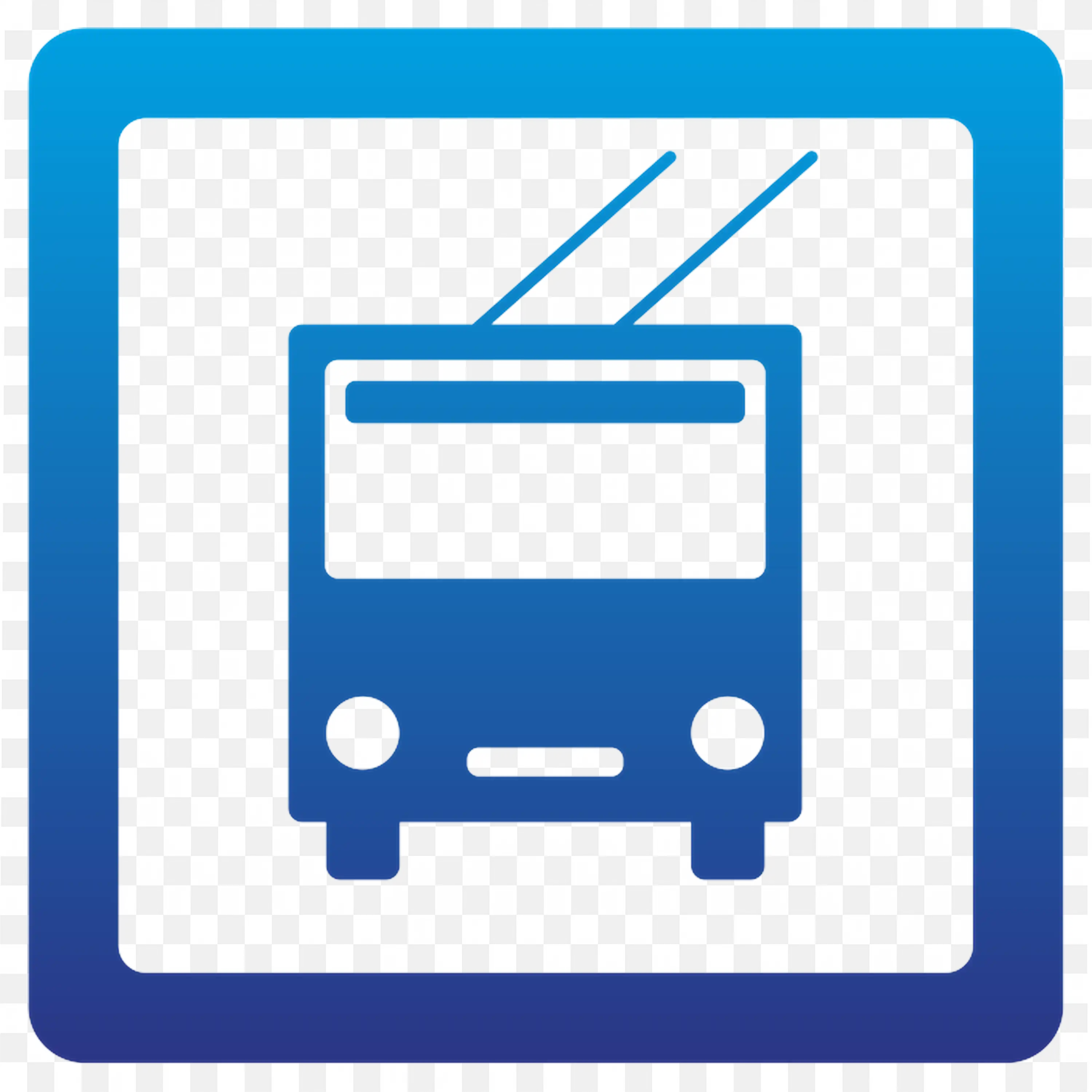 Blue and White Trolleybus Icon with Gradient Background PNG