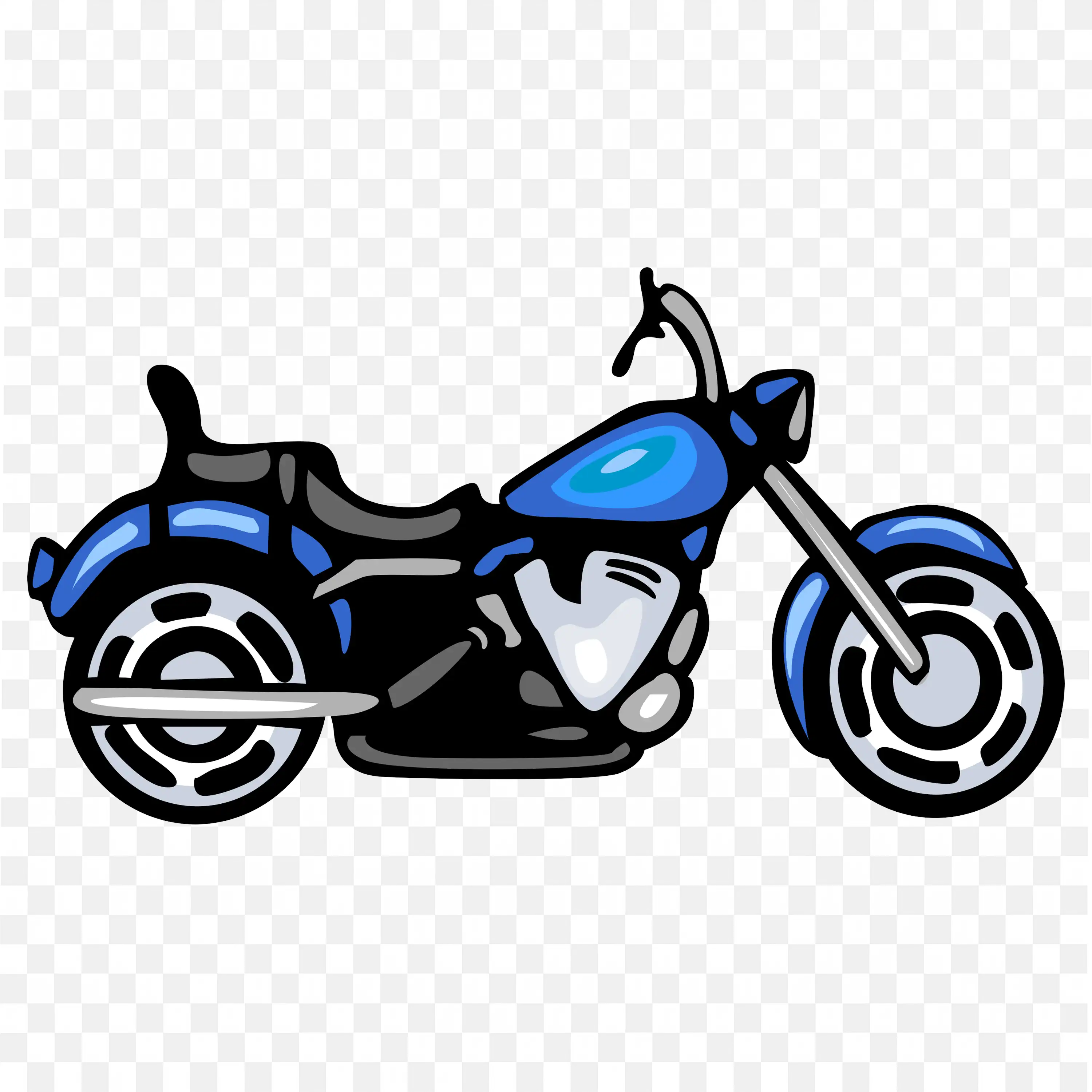 Blue Cruiser Motorcycle With Black Tires and Chrome Exhaust
