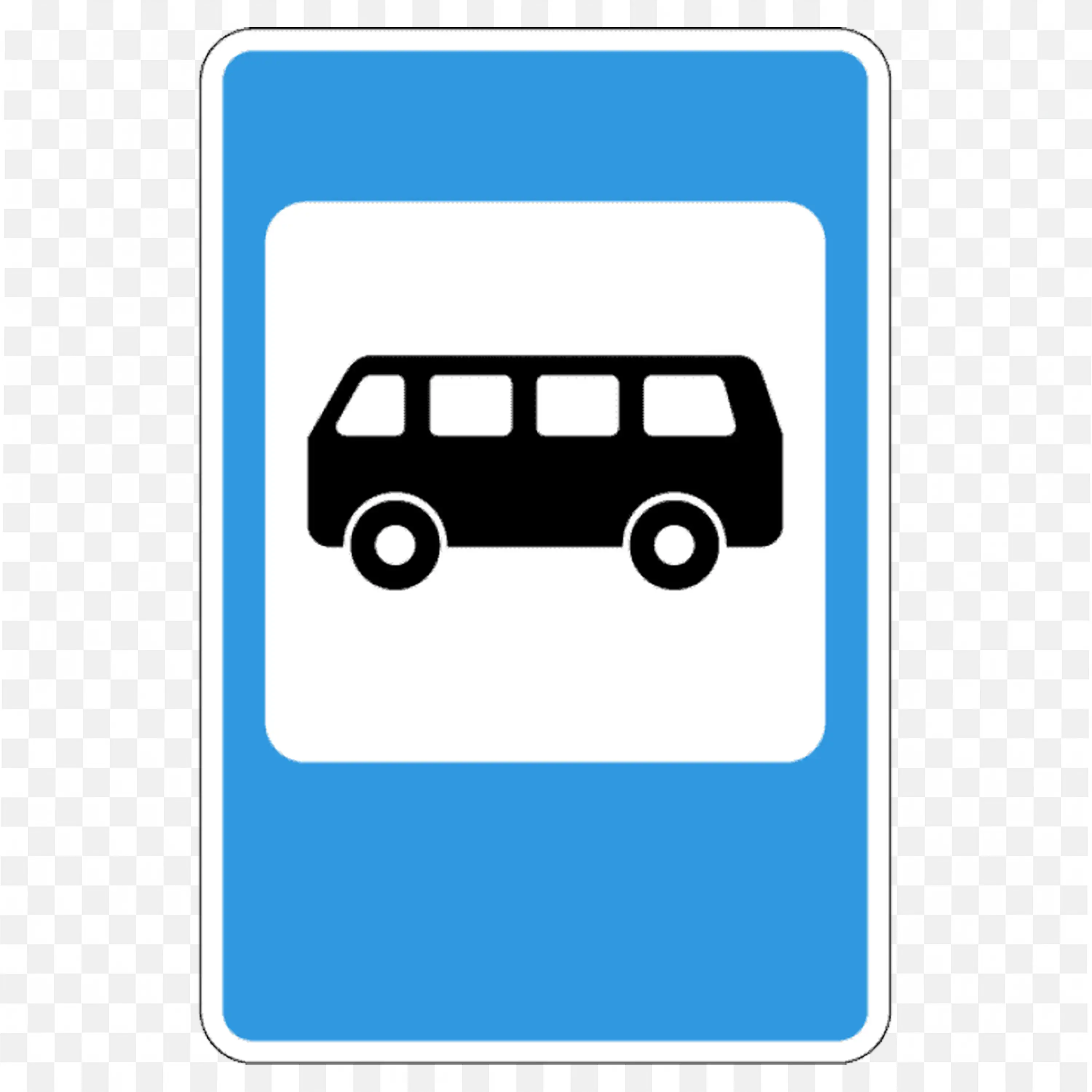 Blue Square Road with White Minibus Symbol At Center PNG