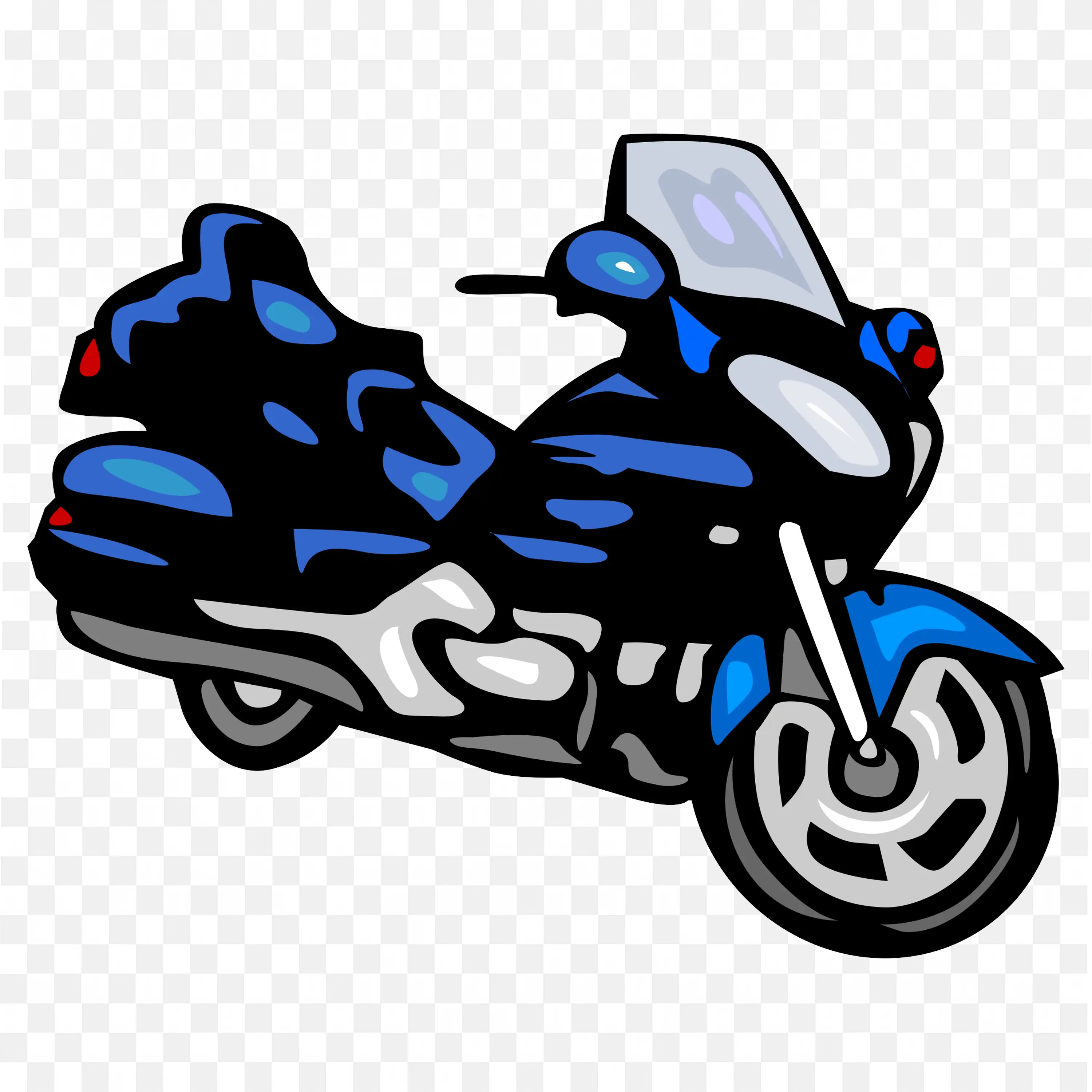 Blue Touring Motorcycle With Windshield and Saddlebags PNG