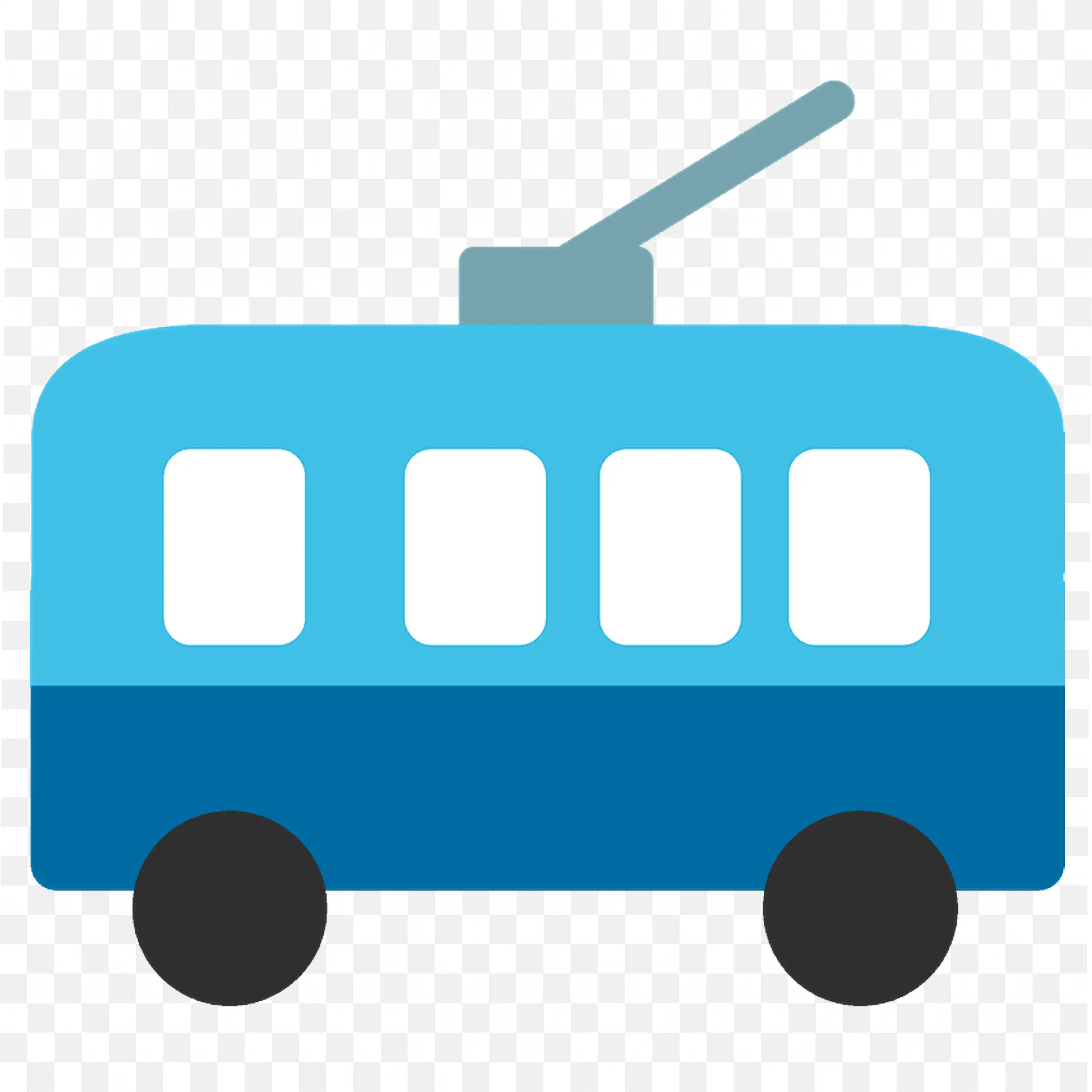 Blue Trolley Bus Cartoon Icon with White Windows PNG Image