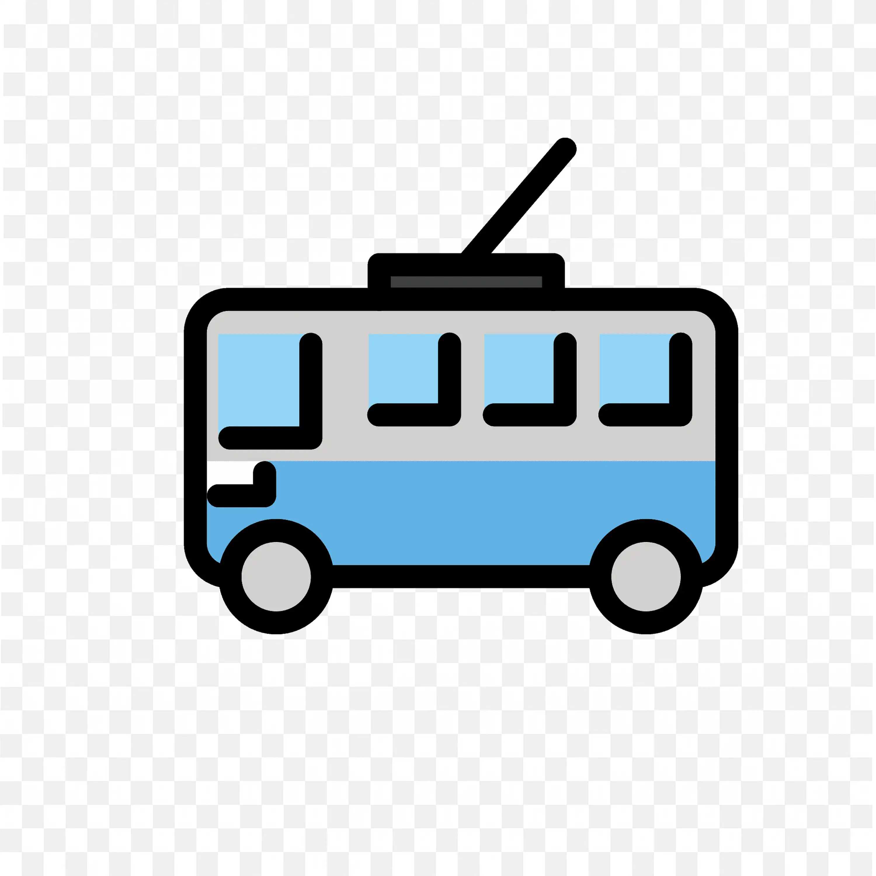 Blue Trolley Bus Icon with Black Outlines Free PNG Image