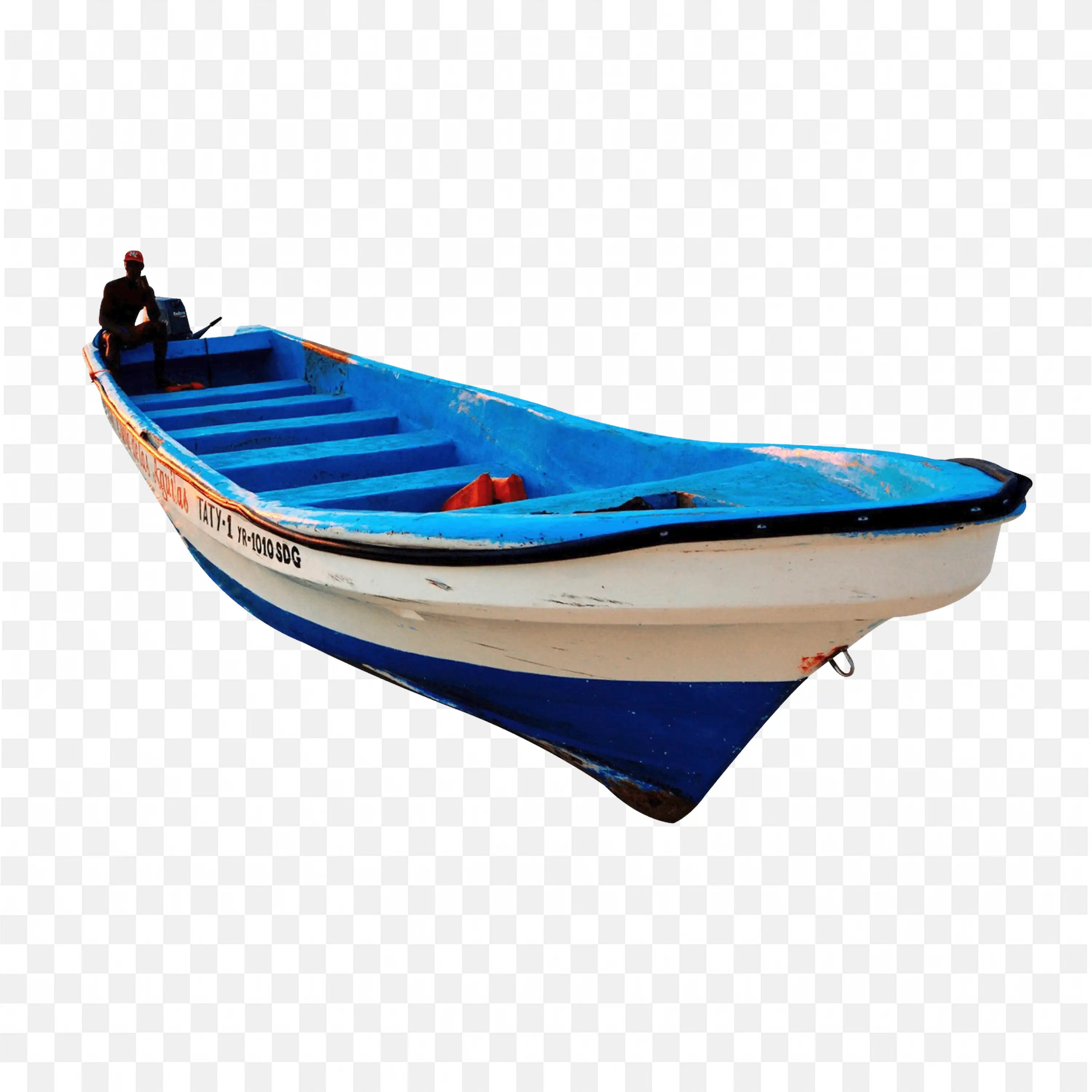Blue Wooden Fishing Boat with Faded Paint Free PNG Image