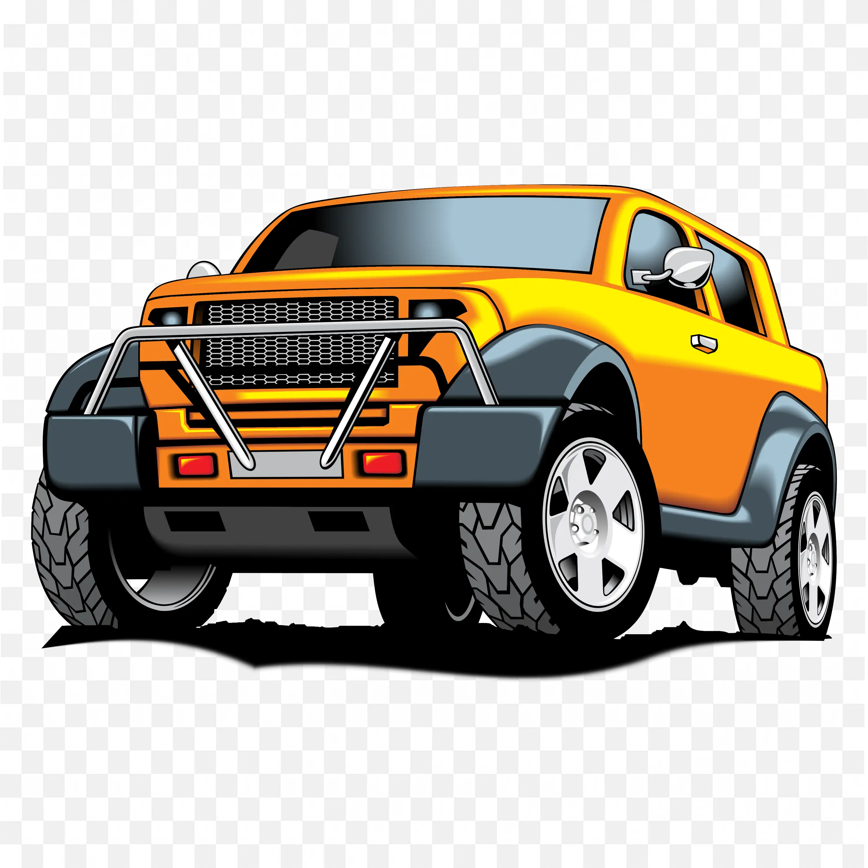 Bright Orange off Road Suv with Large Tires Front View PNG