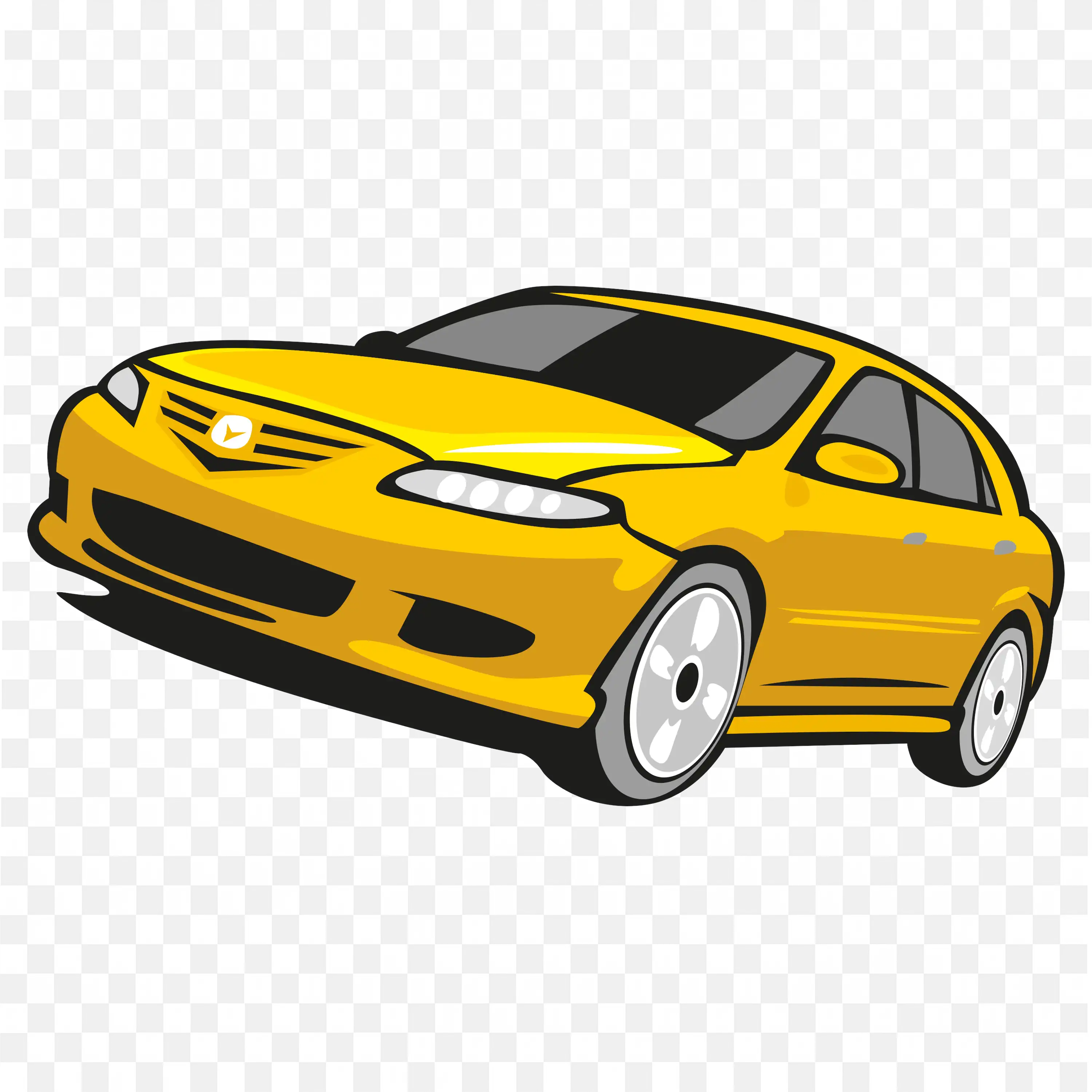Bright Yellow Sports Sedan With Black Windows Free PNG