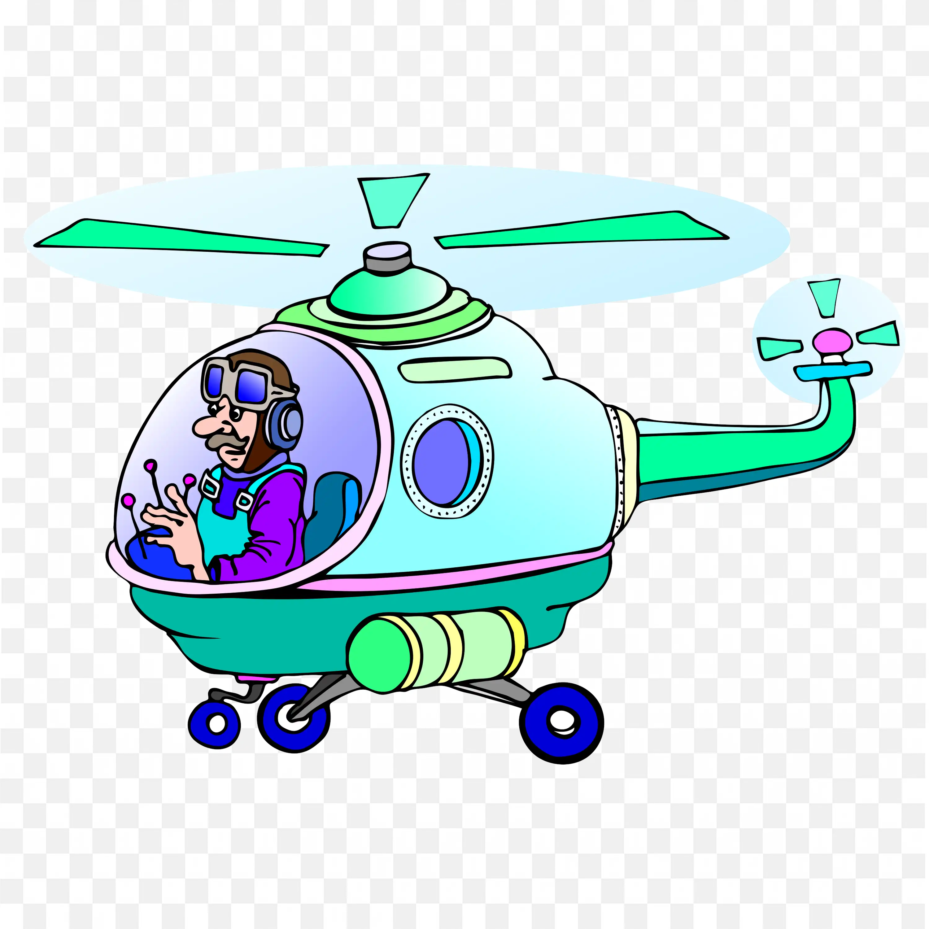 Cartoon Helicopter With Smiling Pilot Flying In the Sky PNG