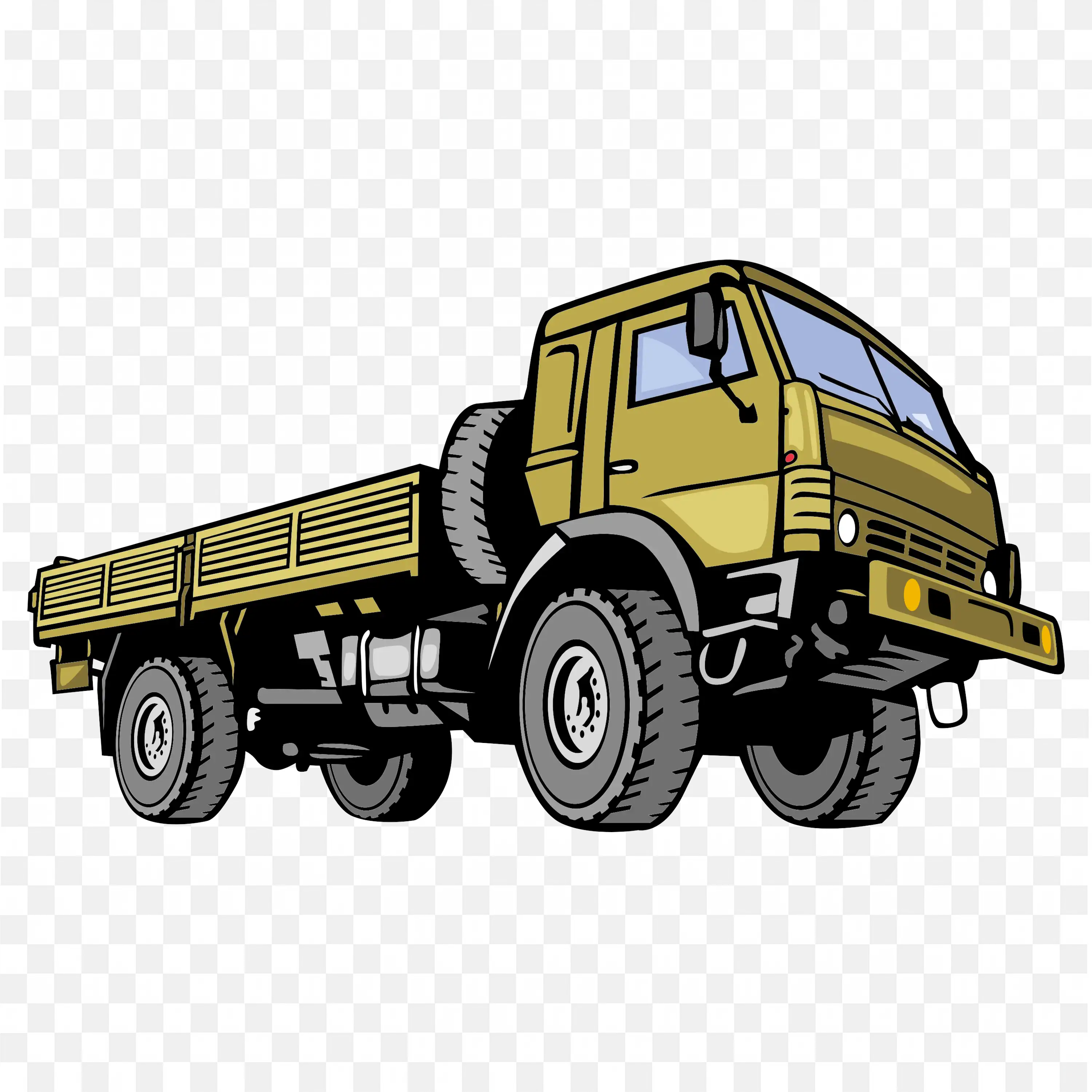 Cartoon Military Style Truck With Rugged Wheels PNG Image