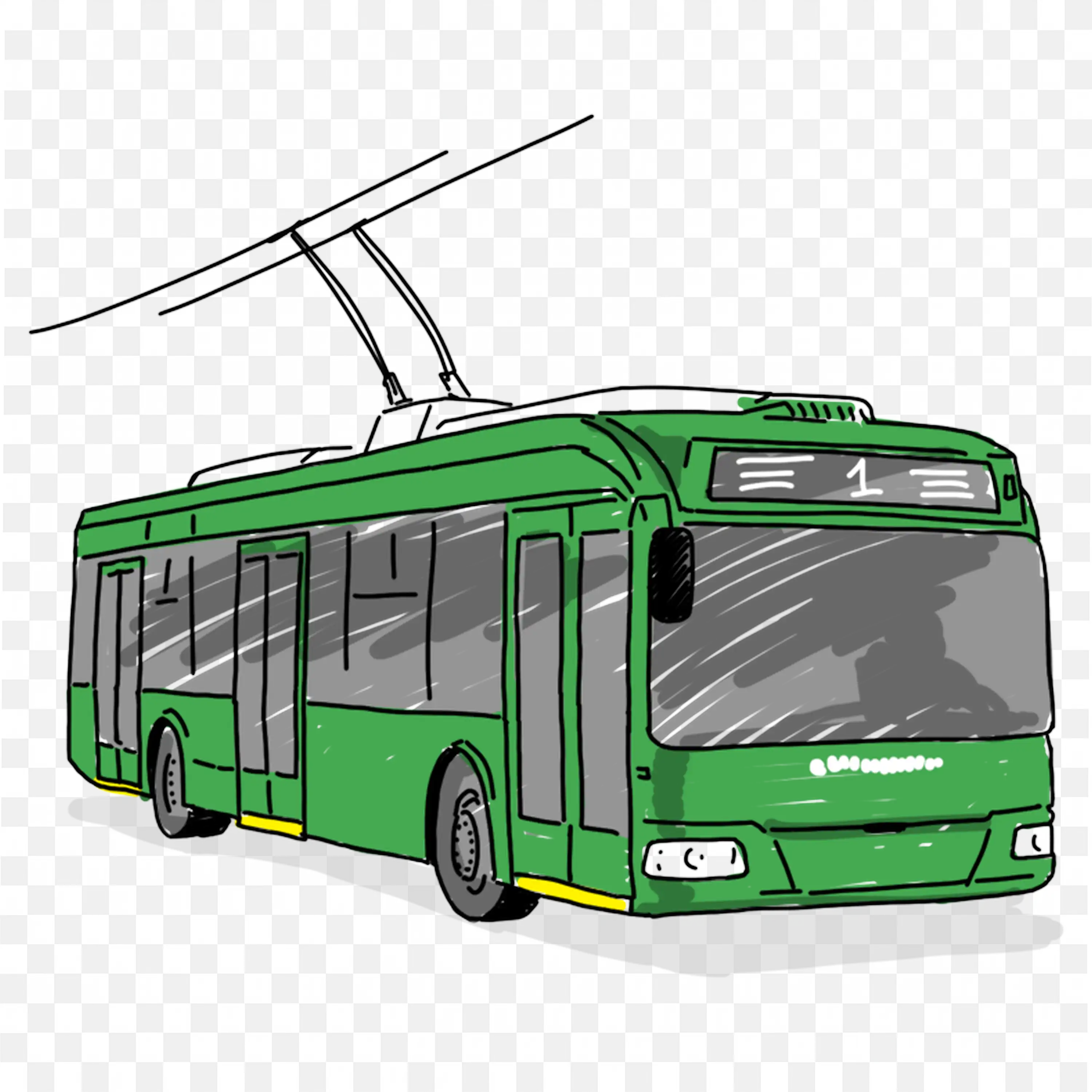 Cartoon Image Of A Green City Bus with Route Number One PNG
