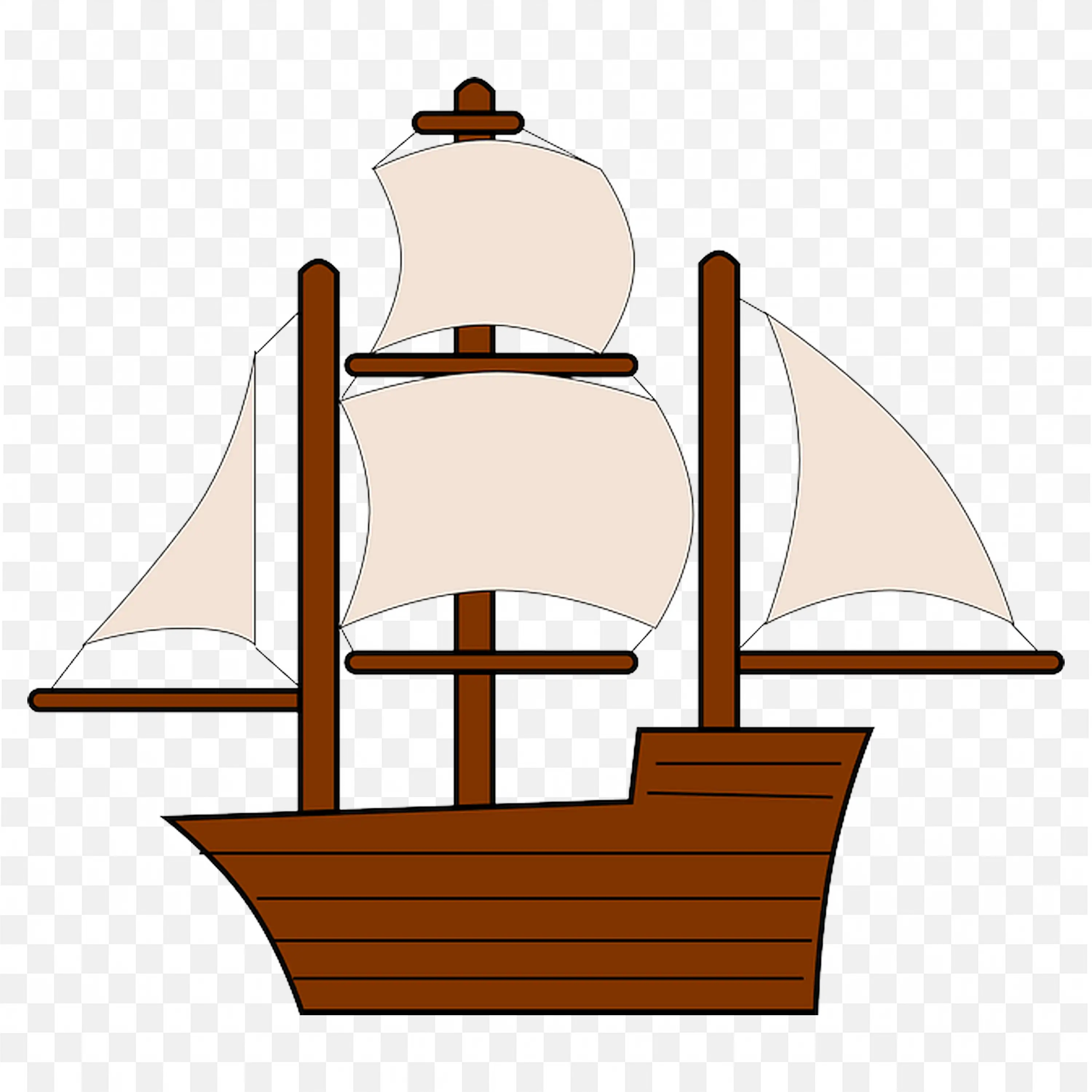 Cartoon Pirate Ship with Three Poles and Full White Sails