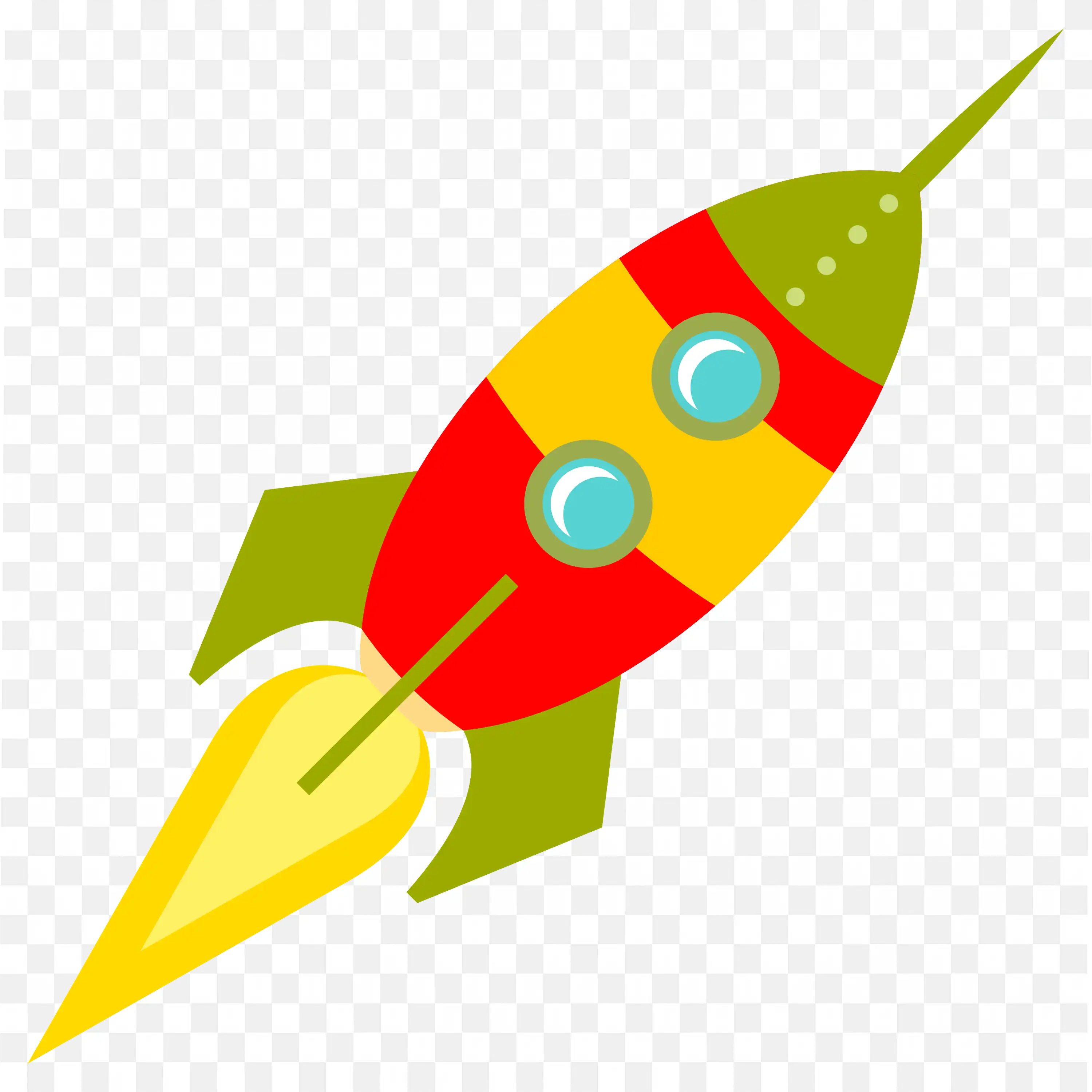 Cartoon Rocket Ship With Red Yellow and Green Colours PNG