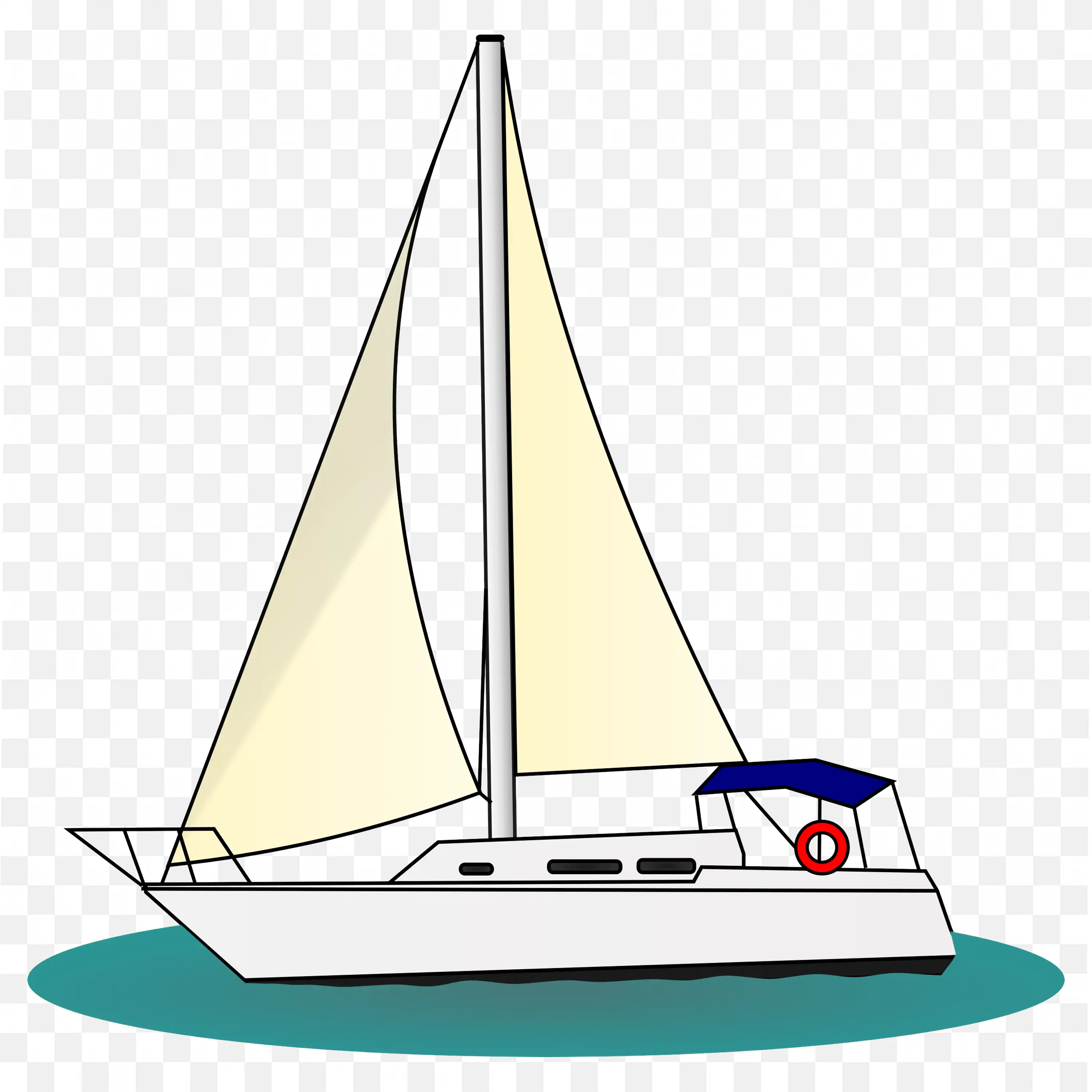 Cartoon Sailboat with Cream Sails Floating On Water PNG
