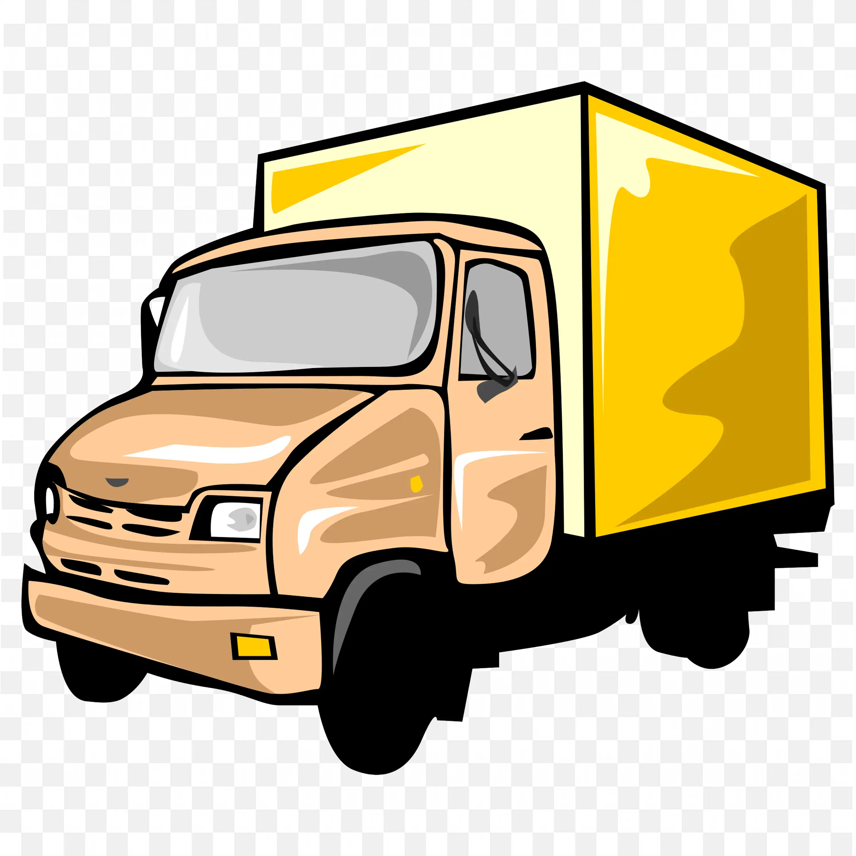 Cartoon Tan Cargo Truck With Yellow Container PNG Download